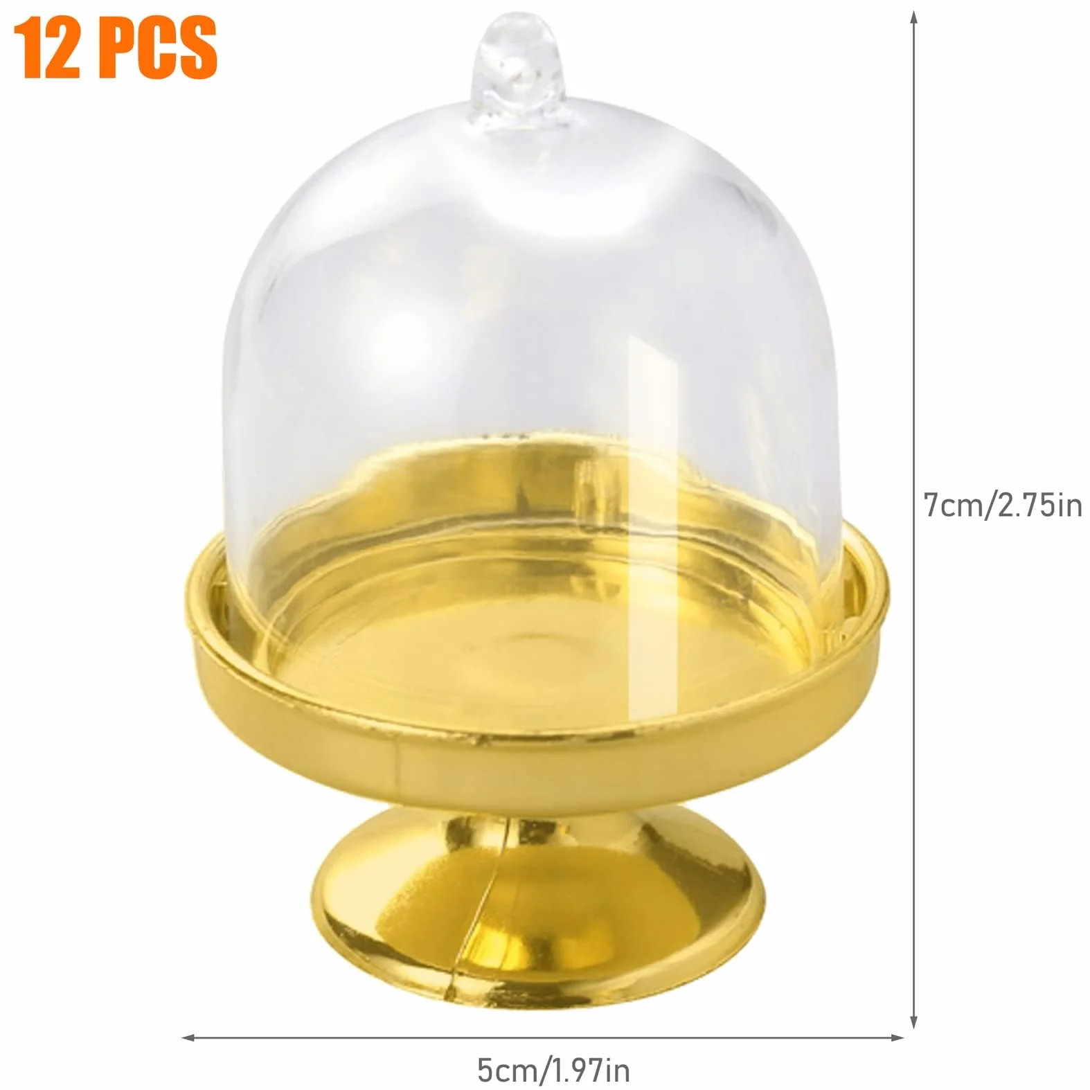 Złote patery na tort mini 12 sztuk 5x5x7 cm z przezroczystą pokrywką