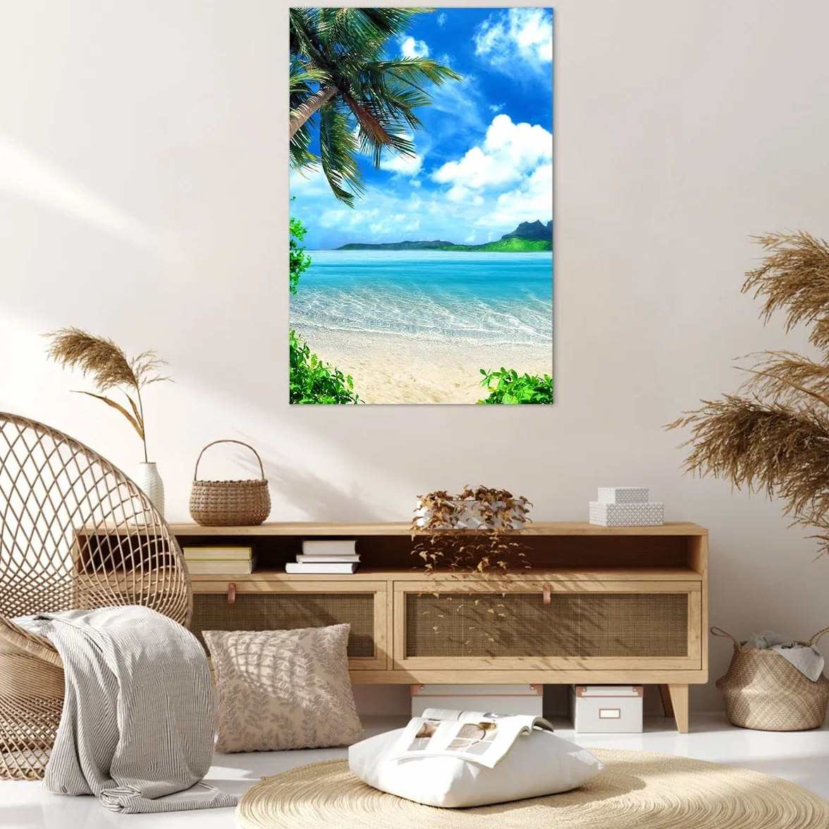 ARTTOR Obraz na płótnie w ramie plaża wakacje wyspa palma Nowoczesny 80x120cm Dekoracja ścienna Salon Sypialnia Kuchnia Deko Duży XXL Obrazy Art Foto Sztuka na ścianę Wall Decor Canvas PA80x120-2528