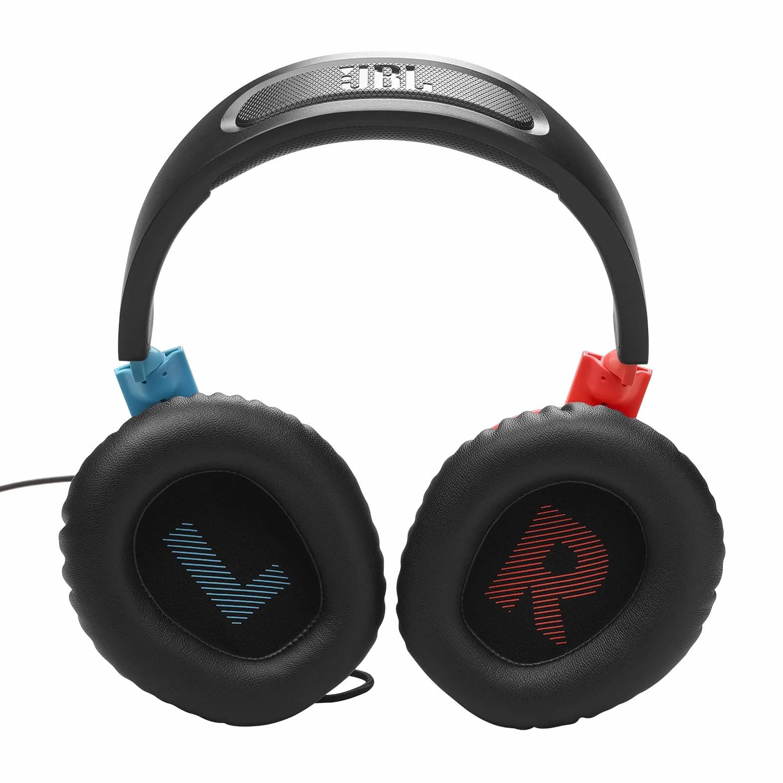 JBL Quantum 100 N Słuchawki Nauszne Przewodowe do Gier z Odchylanym Mikrofonem, JBL QuantumSURROUND, Kompatybilne z Wieloma Platformami i Dźwiękiem Przestrzennym Windows Sonic, Niebiesko-czerwone