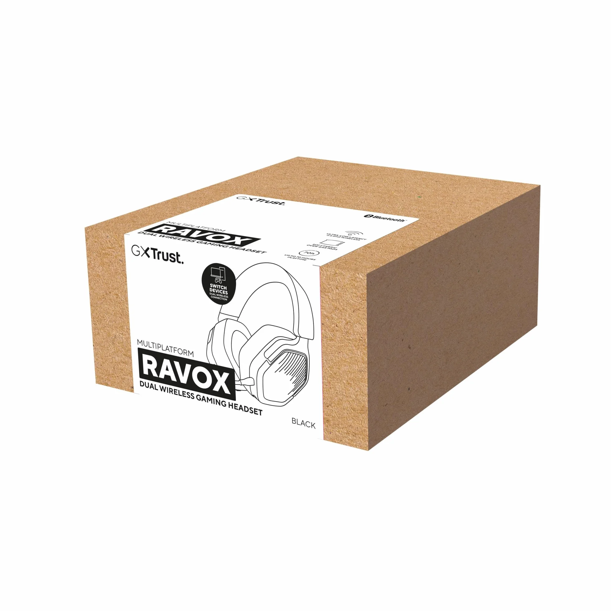 Trust GXT 1493 Ravox Słuchawki Bezprzewodowe Gamingowe Bluetooth + 2.4 GHz do PS5 PS4 Switch PC Smartfonów, Przetworniki 50mm, Akumulator 70h, Wokółuszny Headset z Mikrofonem, Czarny