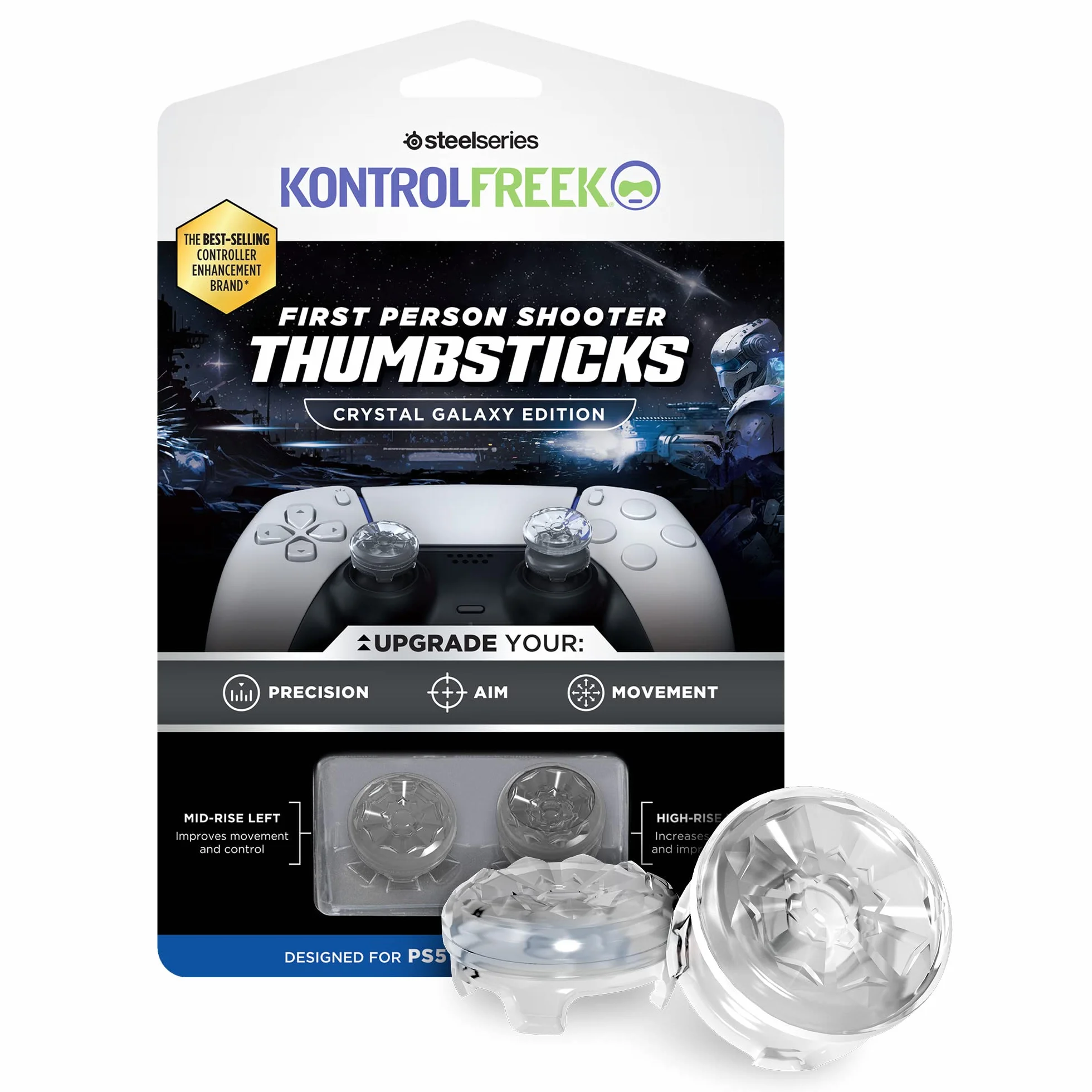 KontrolFreek FPS Freek Galaxy Crystal do kontrolera PlayStation 4 (PS4) i PlayStation 5 (PS5), wydajność, 1 wysoki stan, 1 średni stan, kryształ