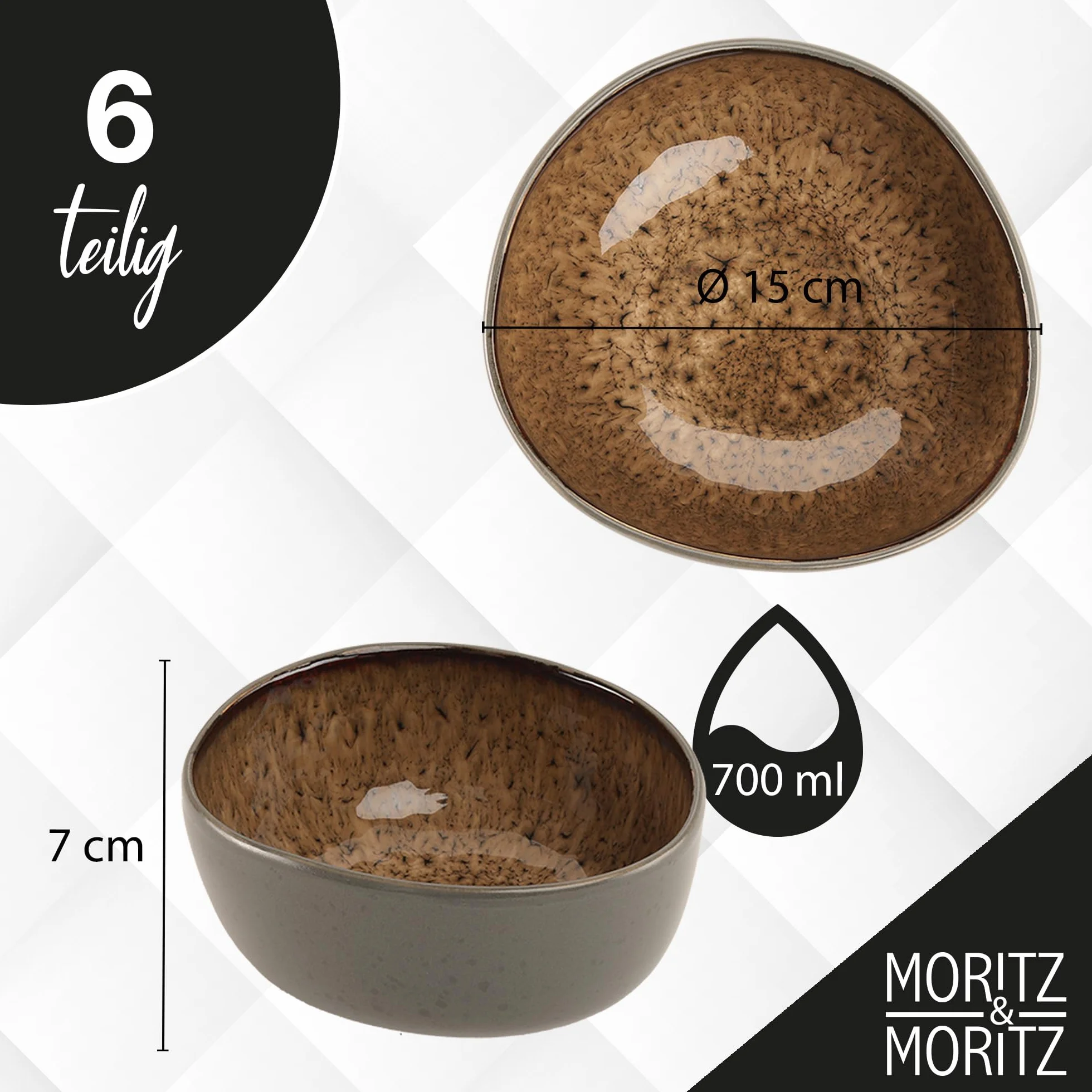 Moritz & Moritz ORGANIC 6-częściowy zestaw miseczek do musli, beżowe, kamionka o nowoczesnym wzornictwie, pojemność ok. 500 ml, wyjątkowy gradient kolorów, wytrzymałe i nadają się do mycia w zmywarce