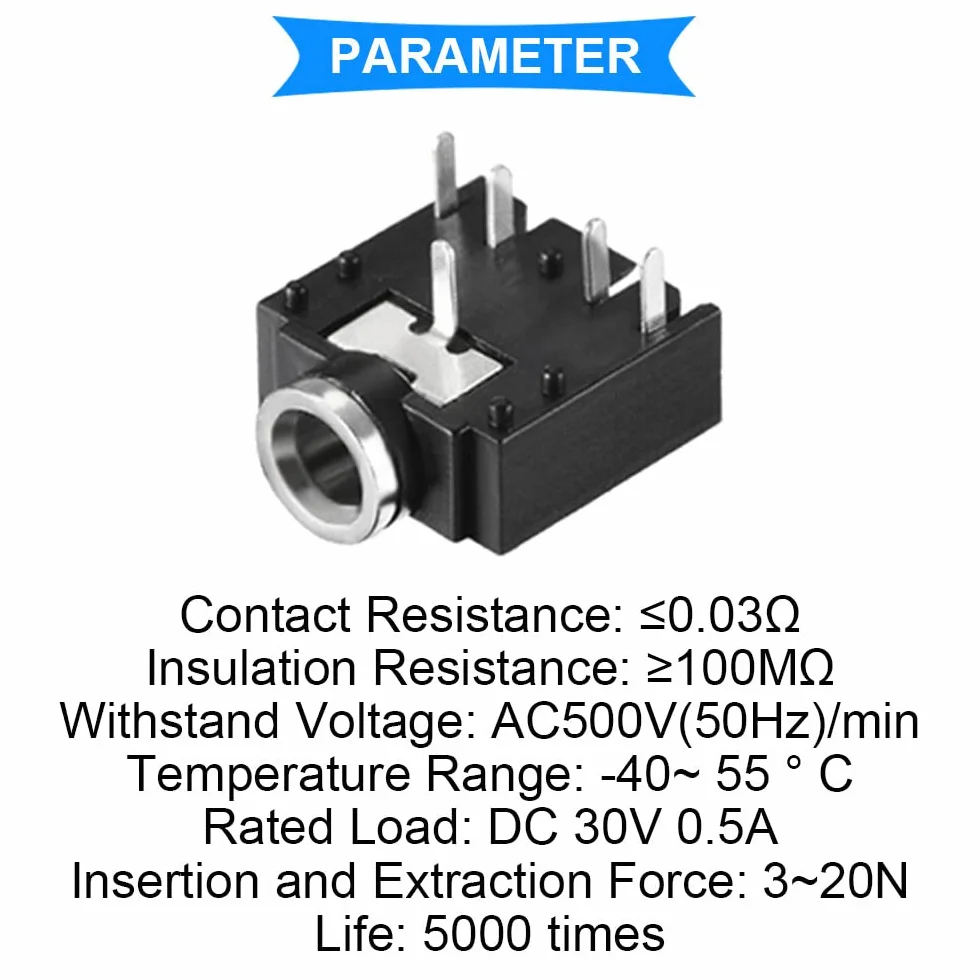 10 sztuk PJ-307 3,5 mm stereo audio gniazdo jack 5 pin montaż płytki drukowanej gniazdo do audio adapter słuchawek do urządzeń wideo/audio z 10 sztukami 3,5 mm adapter wtyczki TRS
