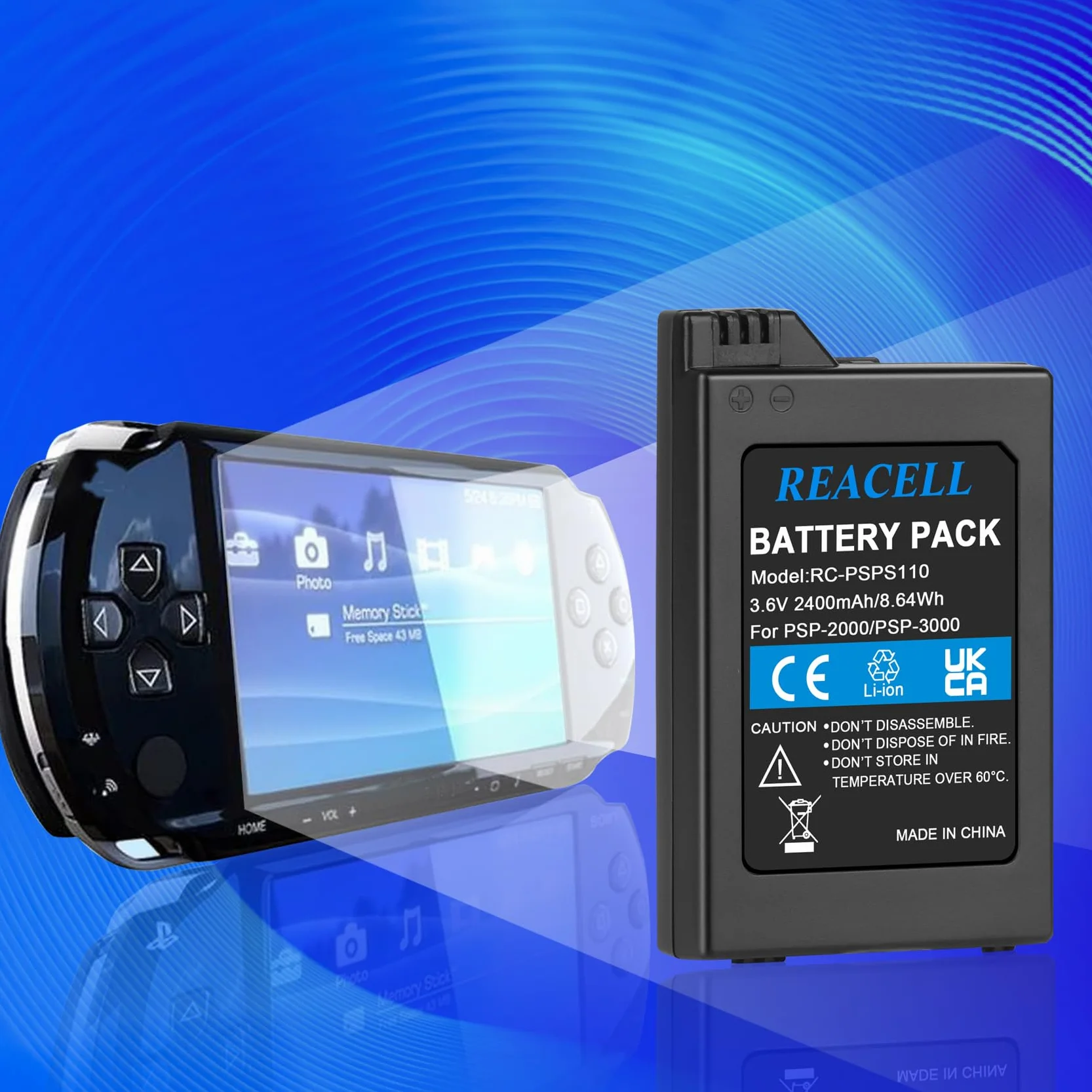 2400mAh 3.6V Zastępczy akumulator do PSP-S110 Kompatybilny z PSP-S110, PSP-2001, PSP-3000, PSP-3004, PSP-3001, PSP-3002