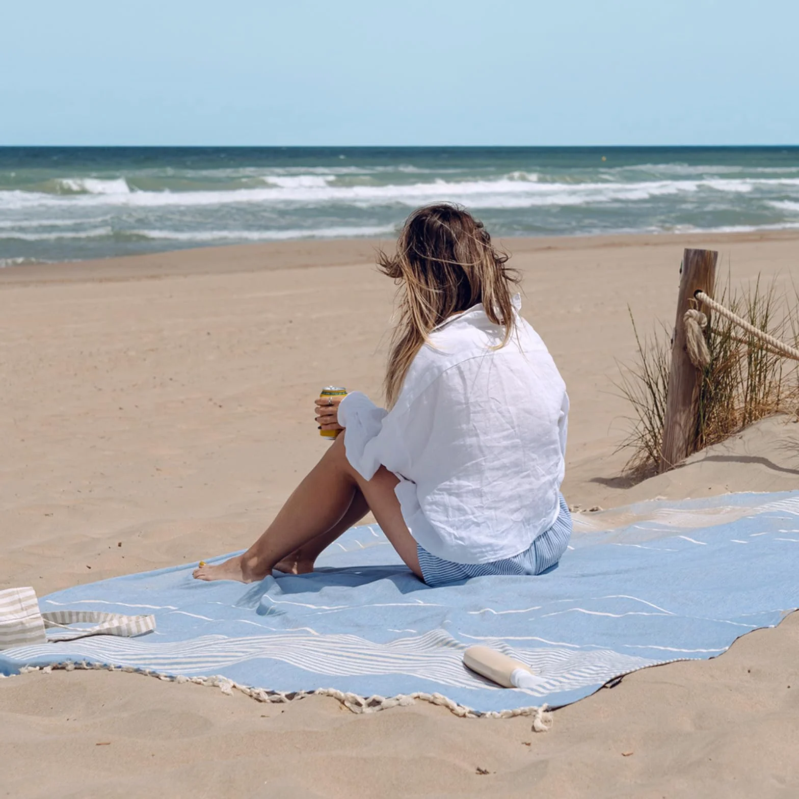 Fouta plażowa antypiaskowa XXL z frędzlami 100% bawełna 210x240 cm błękitny duży ręcznik plażowy koc piknikowy pareo