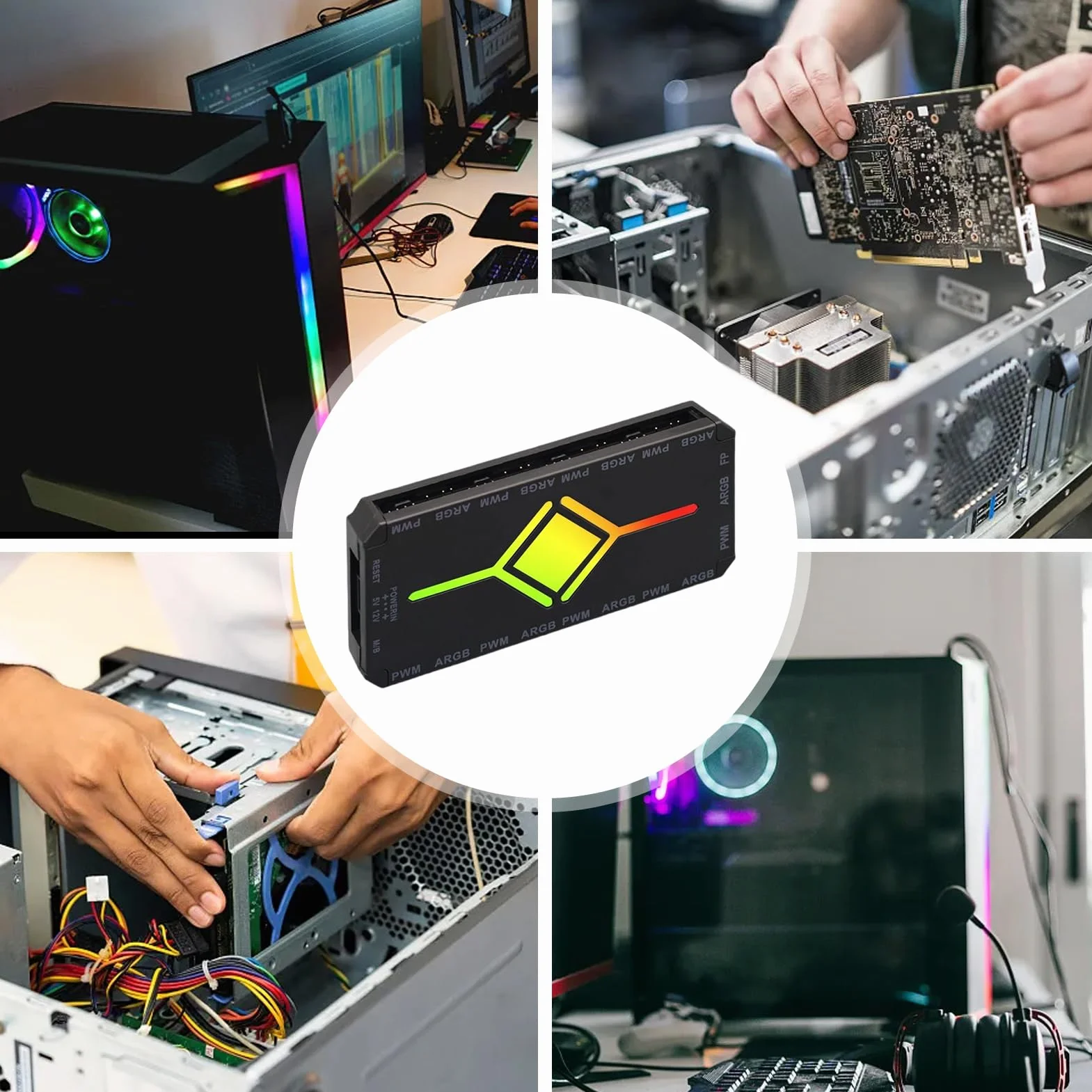 Kontroler RGB PC – 3-pinowy wentylator PWM, magnetyczny rozdzielacz LED, sterowanie oświetleniem do obudowy PC, biurko, kino domowe, sypialnia, pokój zabaw, gracze imprezowi mężczyźni kobiety, płynne