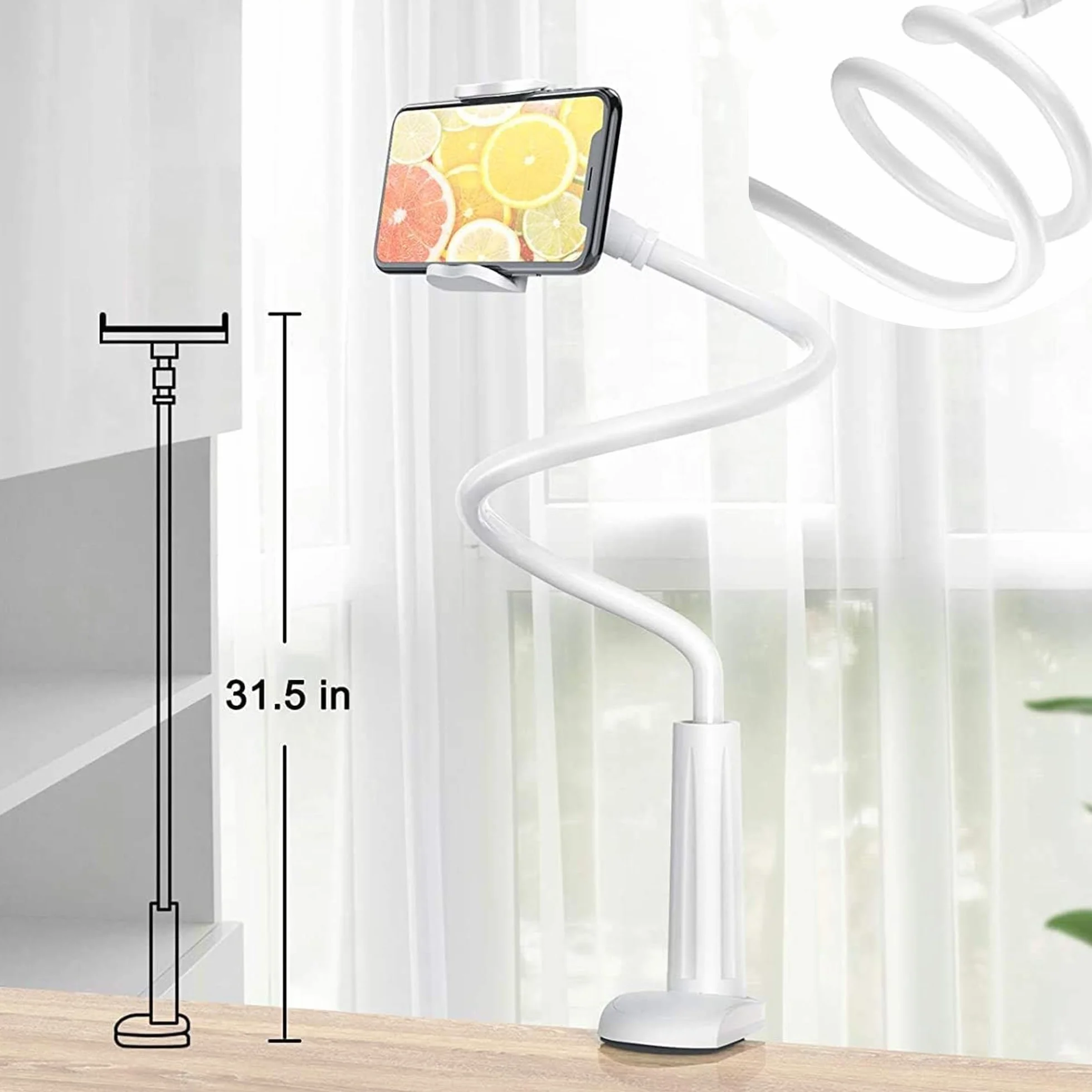 Uchwyt przez telefon, wsparcie dla uniwersalnego pulpitu 360 ° wspornik obrotowy, całkowita długość 80 cm, regulowaną obsługę gęsią, ramię rozszerzalne (Czarny)