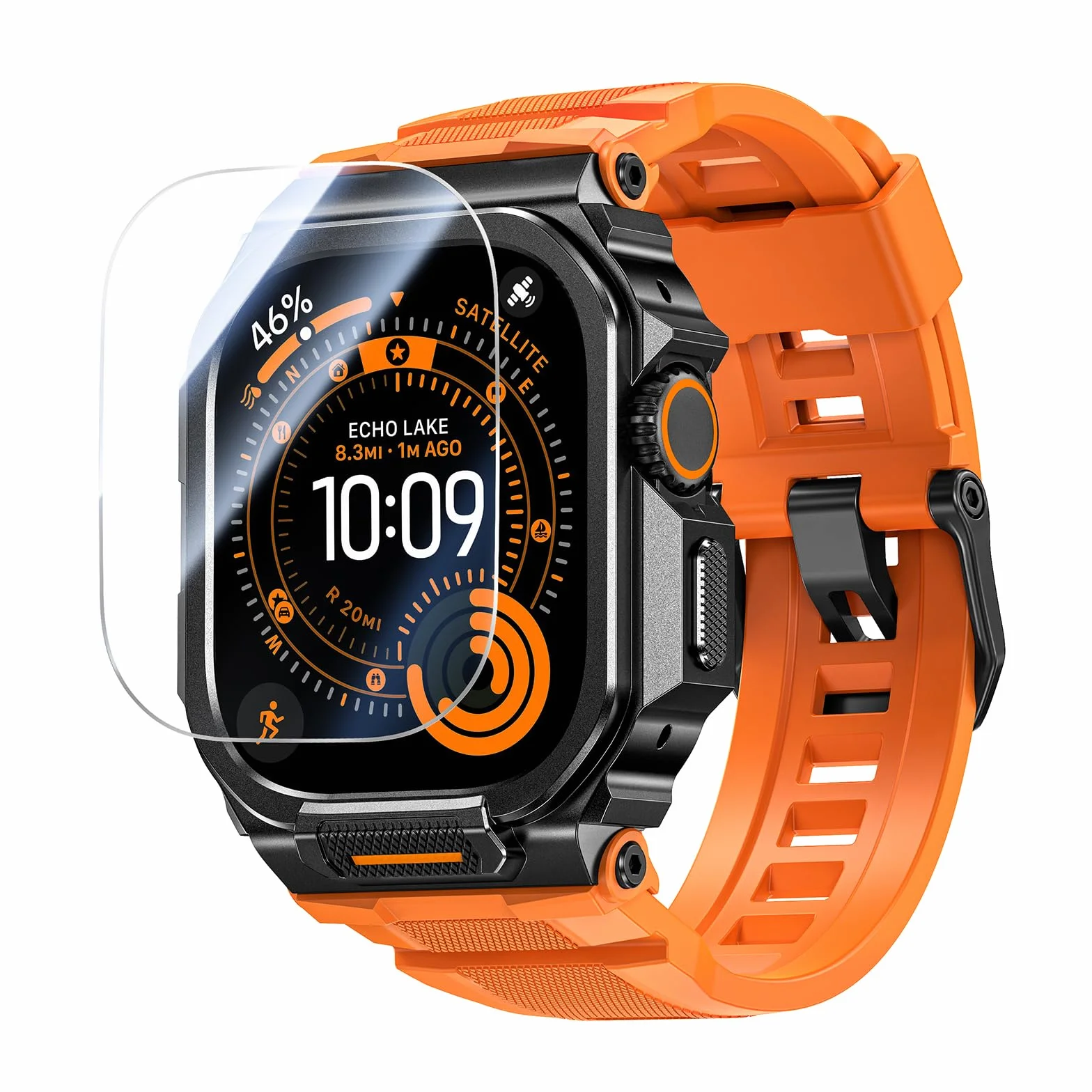 Neitra Metalowe etui z paskiem do Apple Watch Ultra 3/2/1 49 mm z osłoną ekranu, jednoczęściowa osłona 360°, ochrona przed upadkiem i kurzem, dostęp do korony EKG, odzież sportowa i codzienna do