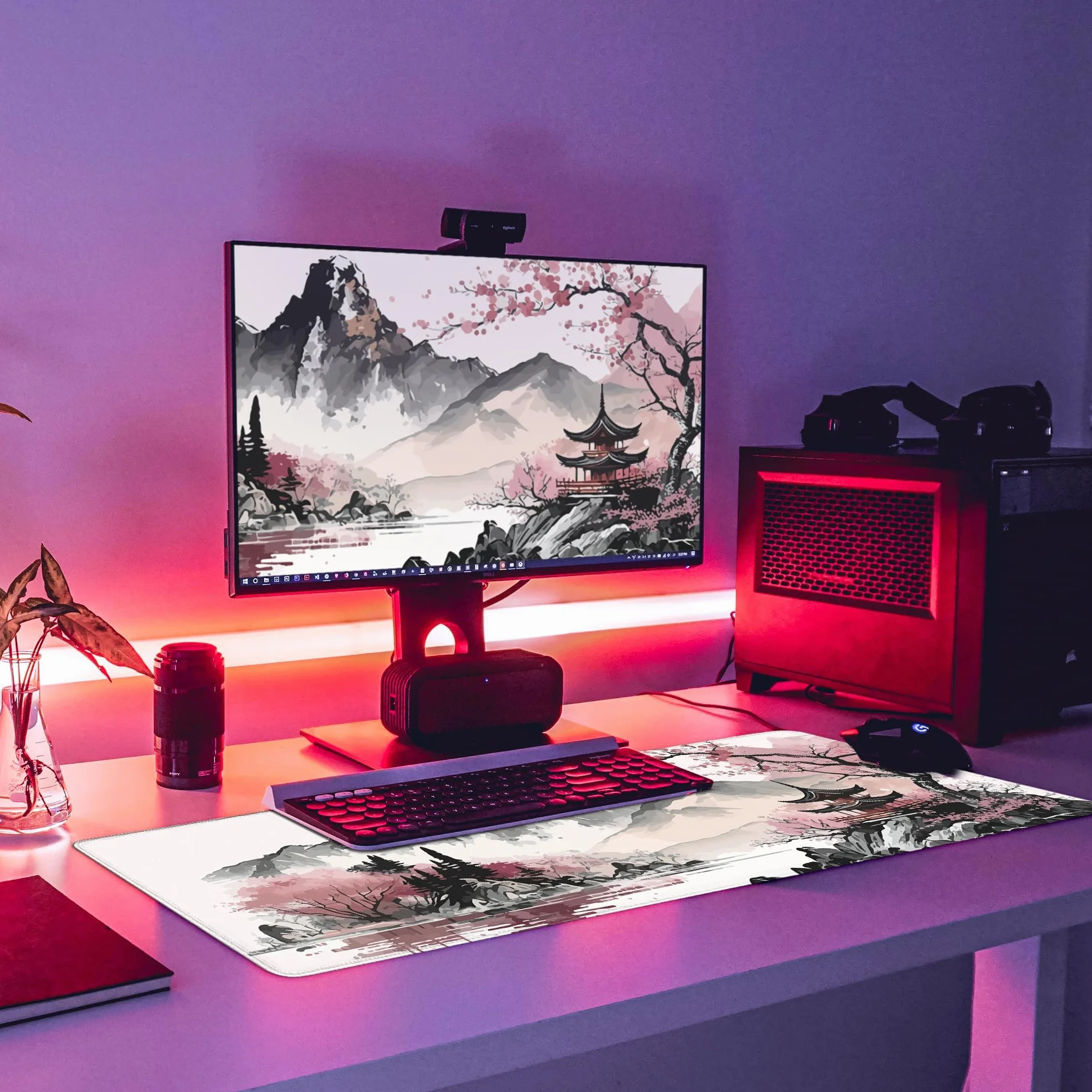duża podkładka pod mysz do gier XXL, 900x400 mm podkładka pod mysz antypoślizgowa, podkładka pod mysz z obszytymi krawędziami, na PC, MacBook, laptop Poprawia precyzję i szybkość,Kwiat Wiśni