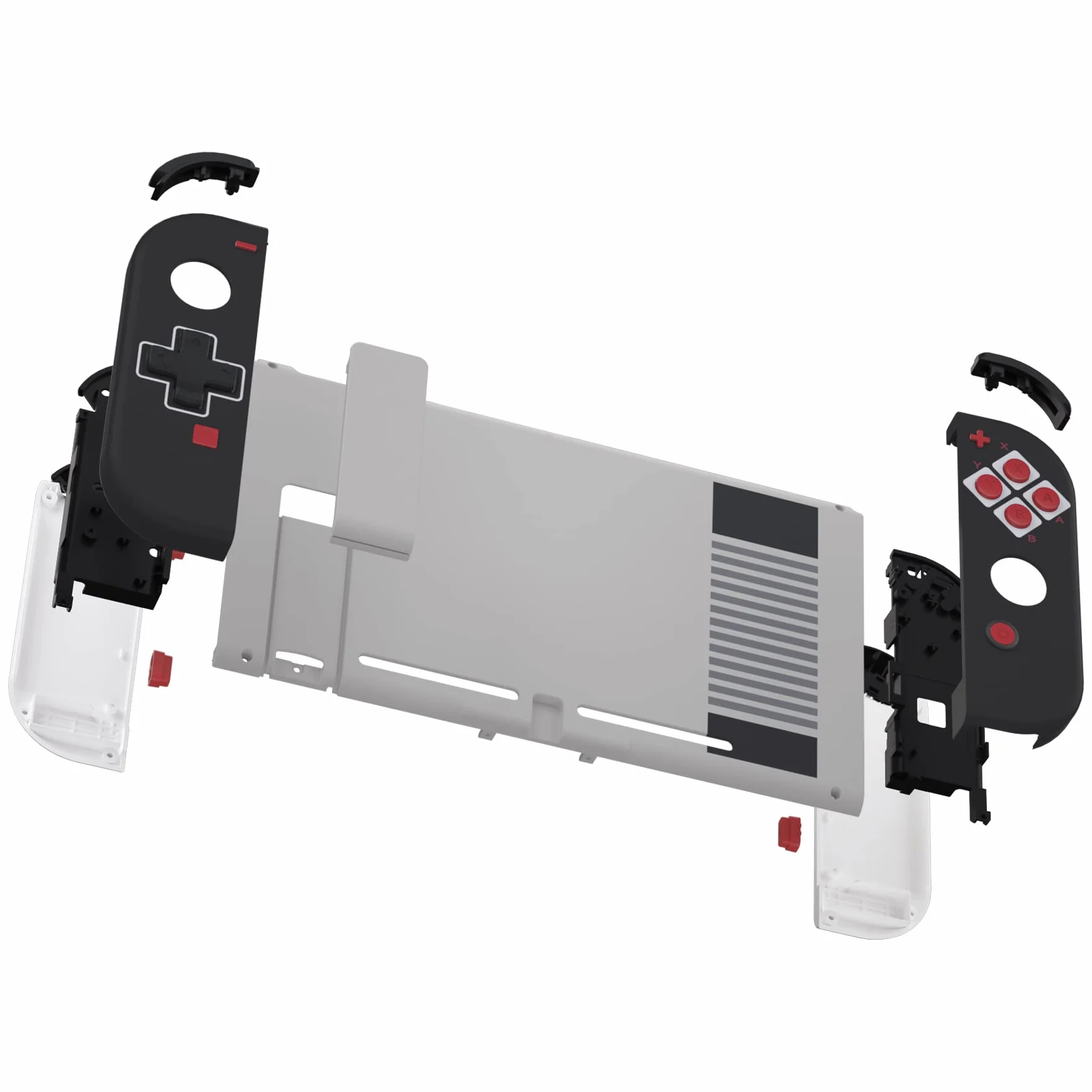 eXtremeRate Dpad Version Custom Full Set Shell dla Nintendo Switch, Wymiana Płyta Tylna Konsoli Soft Touch, Obudowa Kontrolera NS Joycon Handheld & Przyciski dla Nintendo Switch — Klasyka Stylu NES
