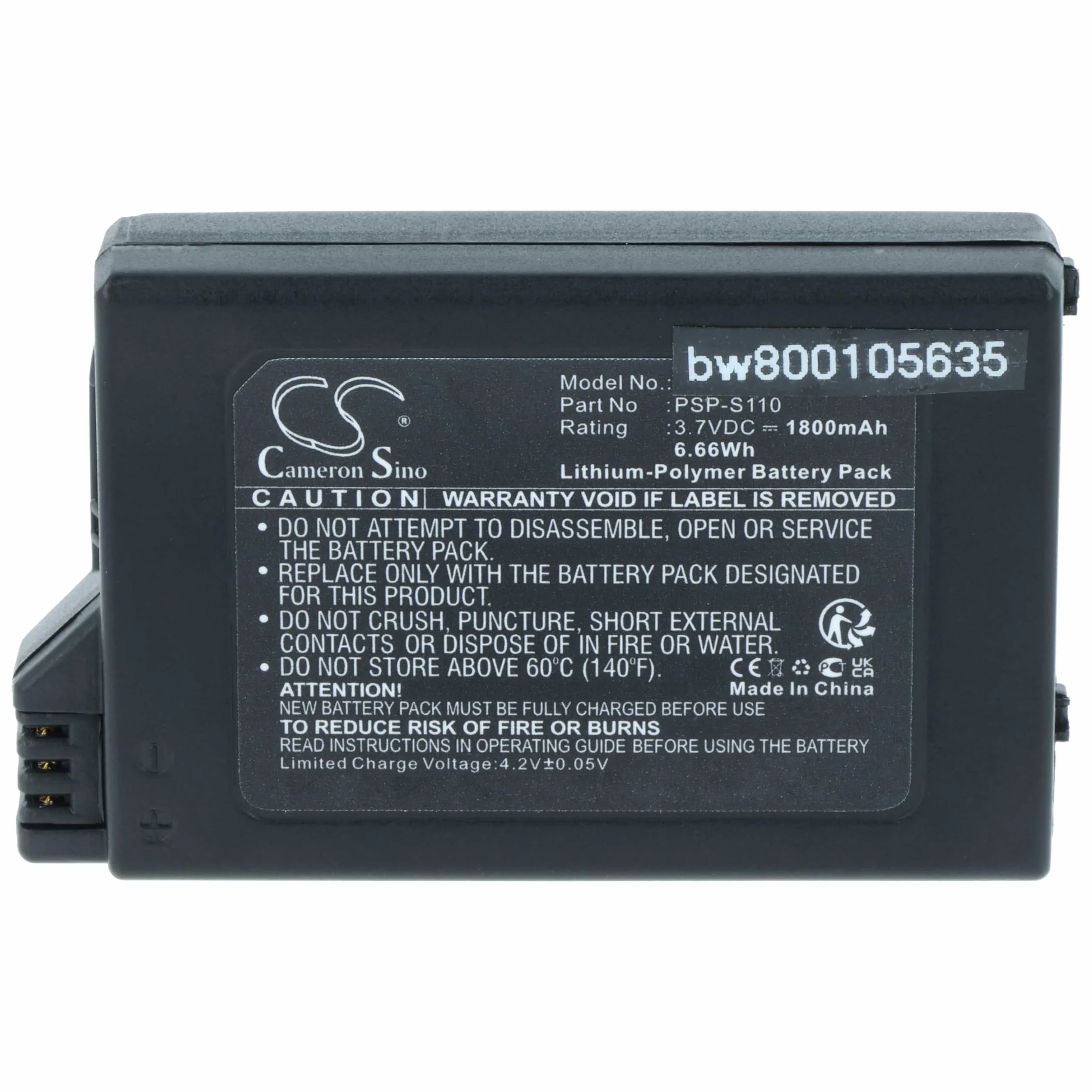 vhbw Bateria kompatybilny z Sony Brite PSP-3000, PSP-3001, PSP-3002, PSP-3004 konsola do gier (1800 mAh, 3,7 V, litowo-polimerowa)