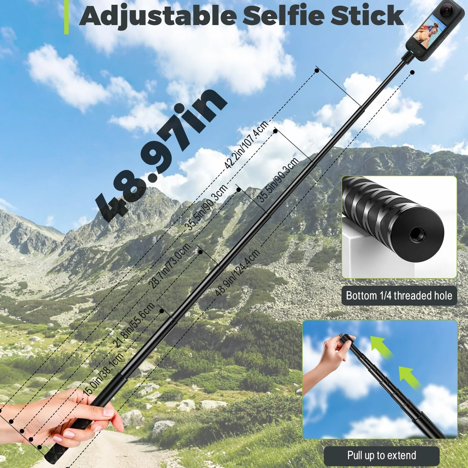 Uchwyt motocyklowy do Insta360 X5 X4, zestaw montażowy na kierownicę rowerową, 120 cm, niewidoczny kijek do selfie, podwójny zacisk, akcesoria do aparatu Insta 360 X5 X4 X3 ONE X2 GoPro Hero 13 12 DJI