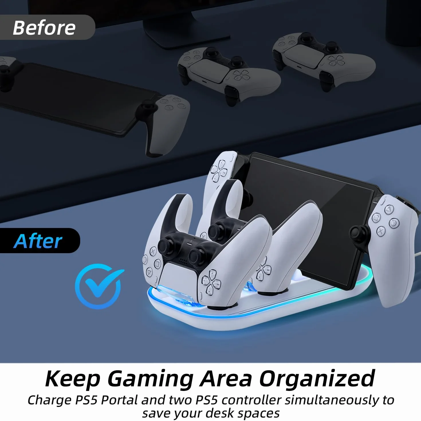 Mcbazel Stacja ładująca, ładowarka do PSPortal Remote Player/PS5 Controller ze światłem RGB