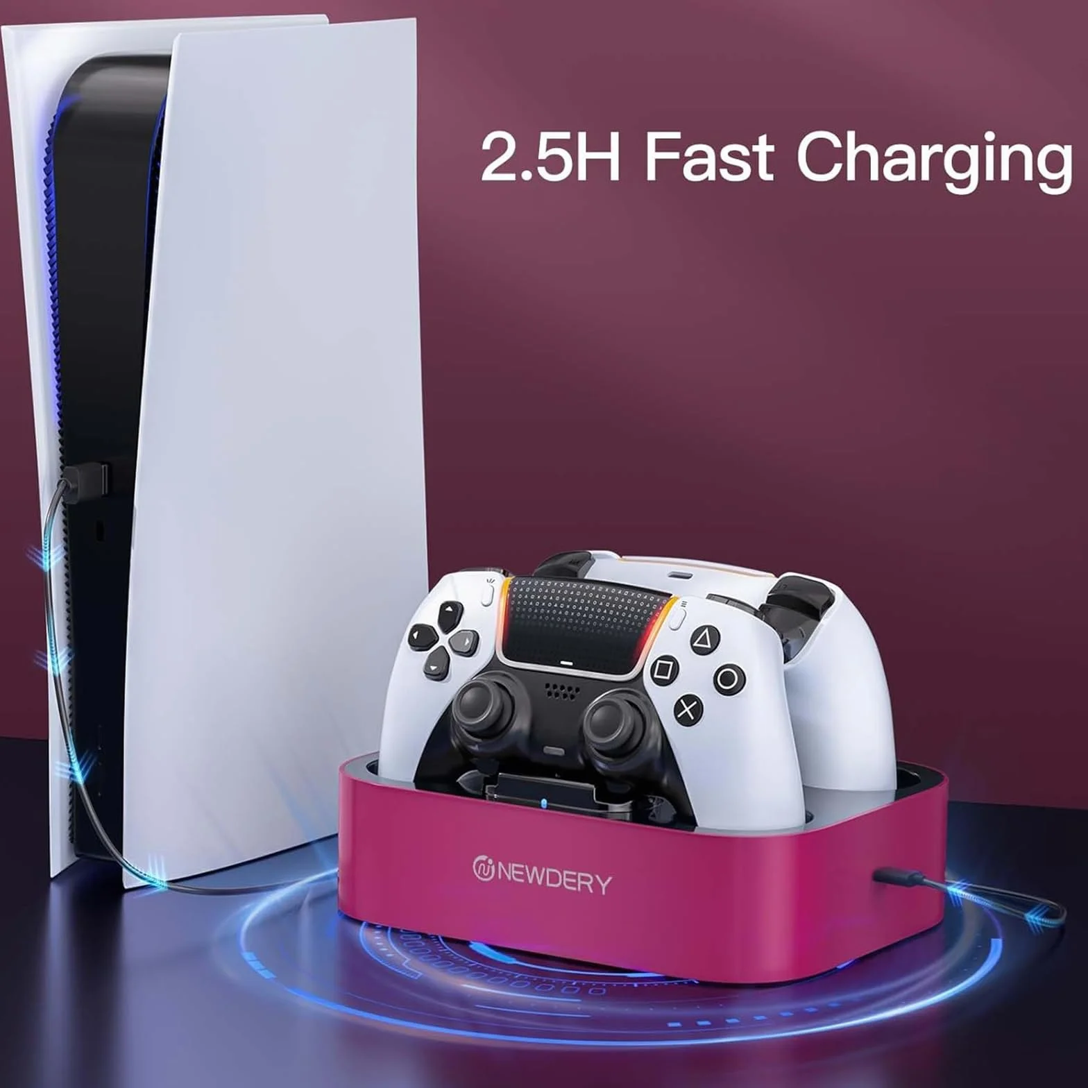 NEWDERY Stacja ładująca do kontrolera PS5 Dualsense Edge, podwójna szybka ładowarka z kablem do PlayStation 5