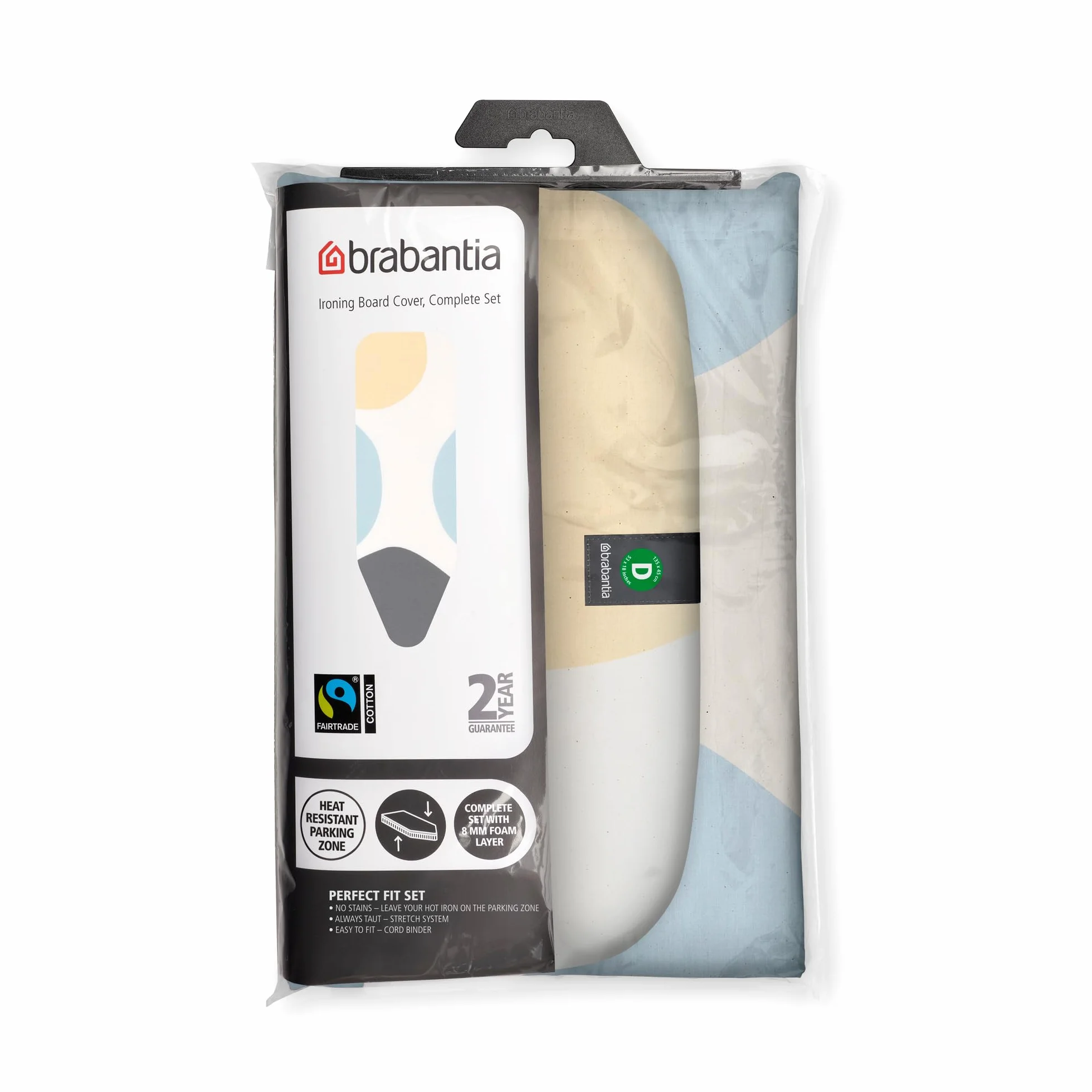 Brabantia Ironing Board Cover D 135x45 cm – Spring Bubbles | 100% Cotton Top Layer with 8mm Foam Padding & Heat Resistant Zone | Perfect Fit for Size D Boards | Durable, Washable, Easy to Install