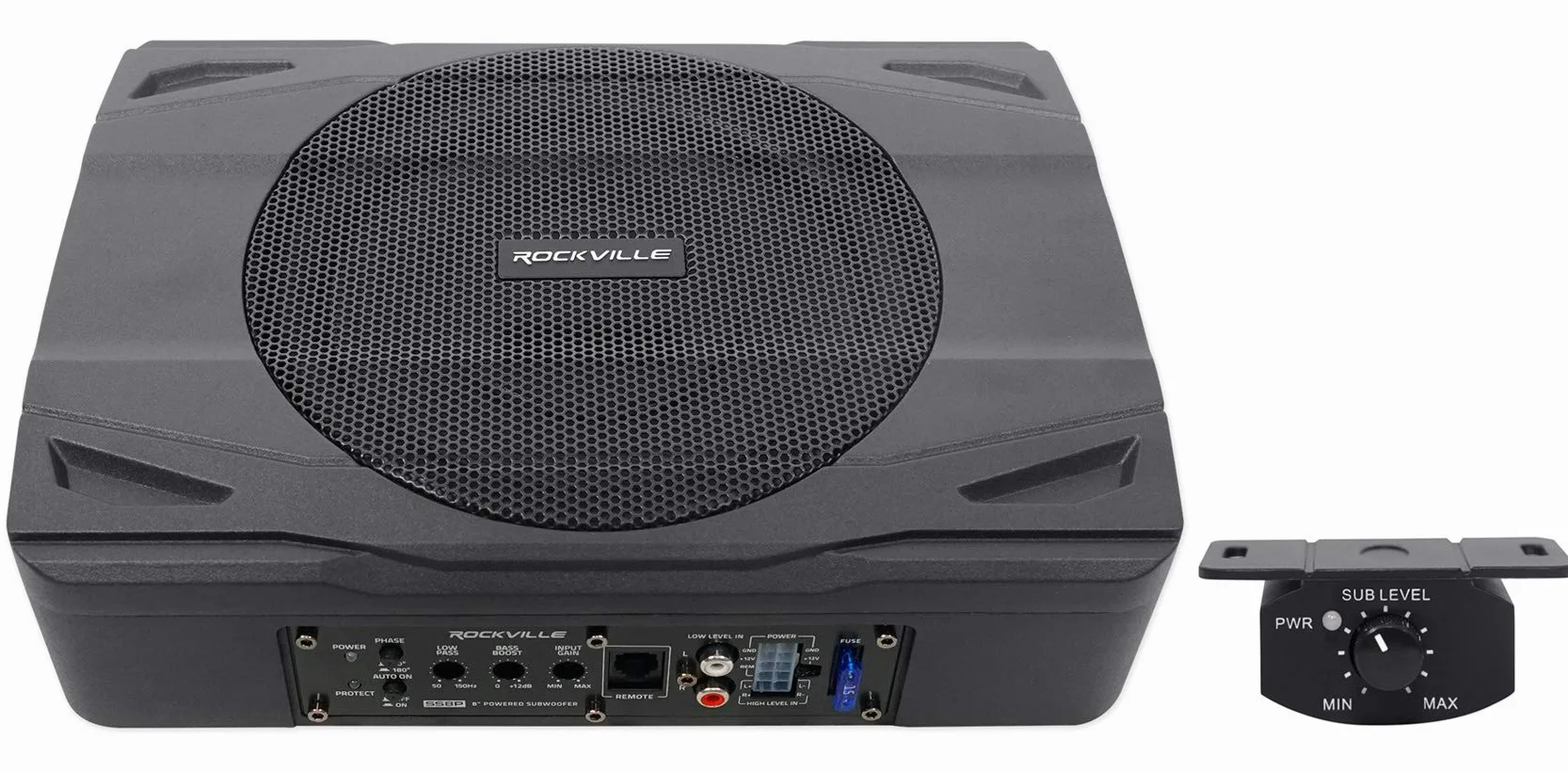 Rockville SS8P 400 W 20.3 cm Slim Under-Seat Active Powered Subwoofer do samochodów / ciężarówek