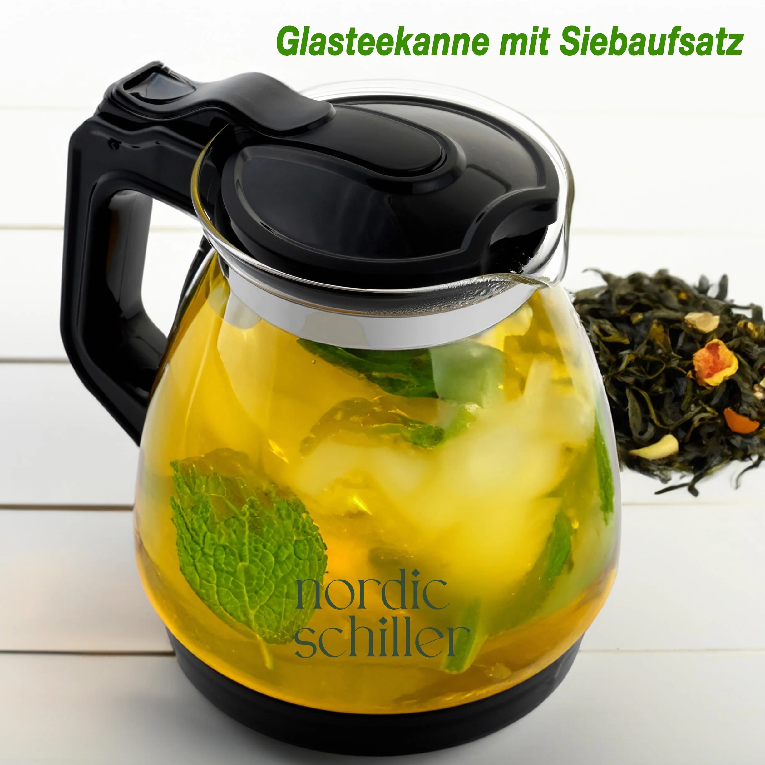 DMA-Z Dzbanek do herbaty, szklany dzbanek do herbaty, odporny na wysokie temperatury, z pokrywką, 1700 ml, dzbanek do herbaty z sitkiem, z sitkiem, szklanym dzbankiem do herbaty (1700 ml)