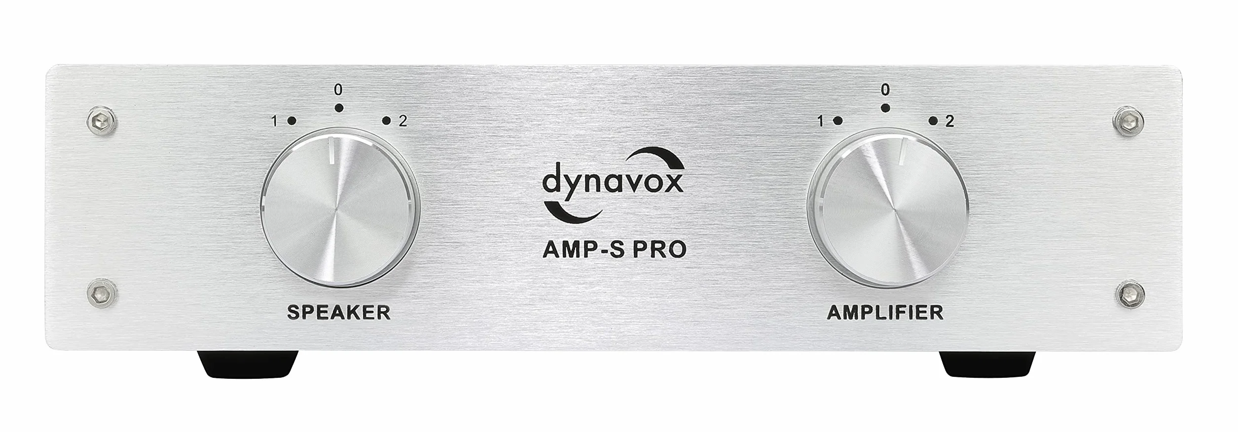 Dynavox AMP-S Pro, przełącznik wzmacniacza i głośnika w metalowej obudowie, do wzmacniaczy stereo i Surround, połączenie za pomocą wtyczki bananowej lub złącza zaciskowego, srebrny