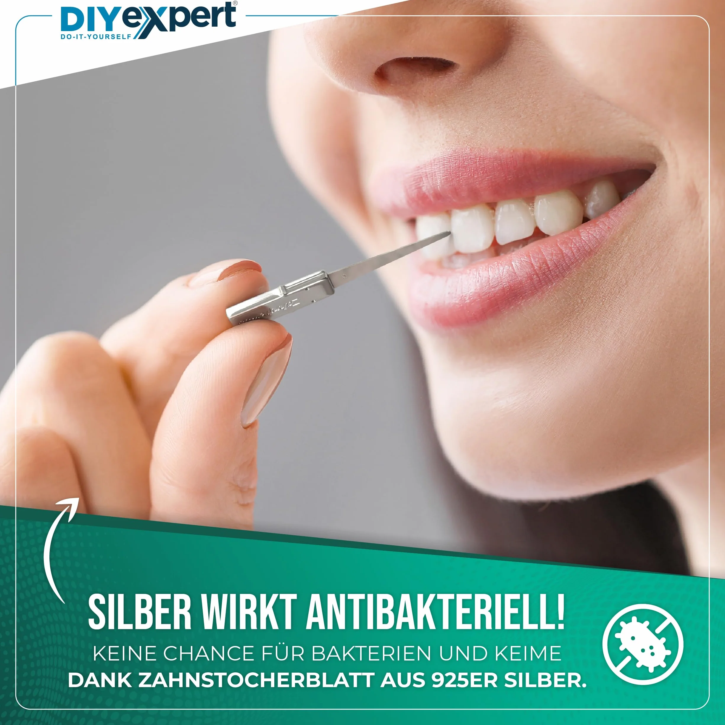 DIYexpert Srebrna Wykałaczka do zębów z metalu Made in Germany 1 sztuka