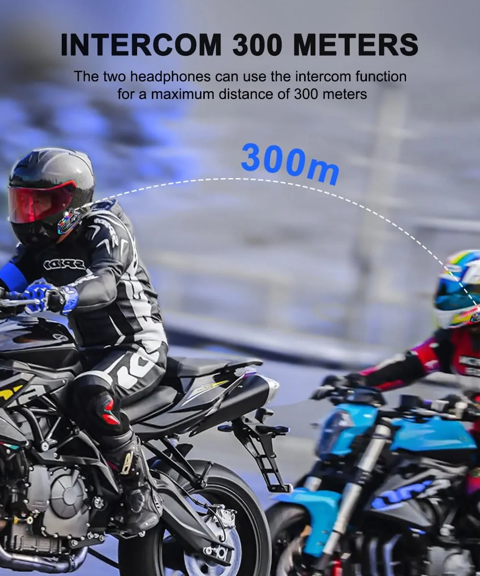 NXPGKEA Motorcycle helmet Speakers, Waterproof Intercom Communication System Bluetooth Headset Hi-Fi/IPX6 1000mAh 300m Music Sharing GPS with Soft Mic RGB