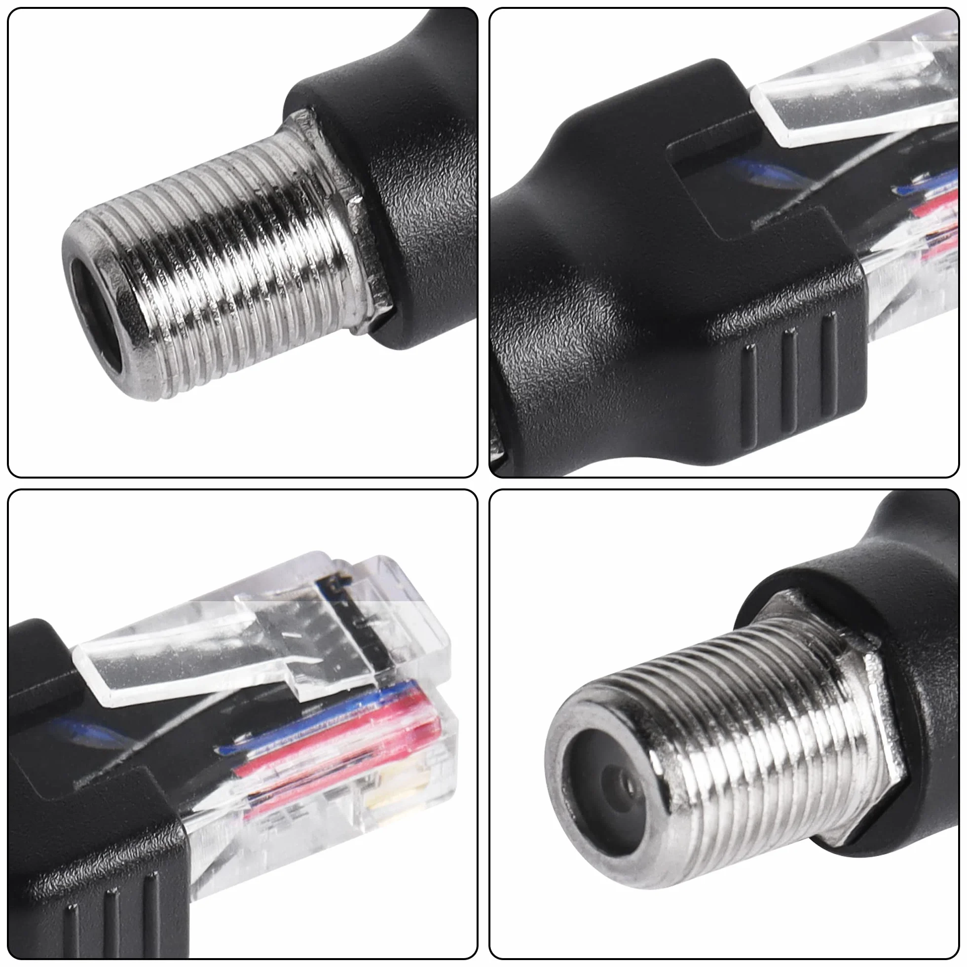 CERRXIAN 4 szt. Konwerter koncentryczny RF na RJ45 RF żeński na RJ45 męski Adapter koncentryczny do testera linii