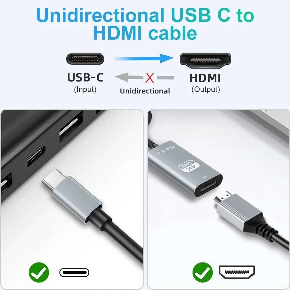 AXFEE Adapter USB C na HDMI, adapter 4K przy 30 Hz typu C na HDMI, konwerter Thunderbolt 3 na HDMI, kompatybilny z telefonem z serii 15, MacBook Pro/Air, i-Pad Pro, Surface Book