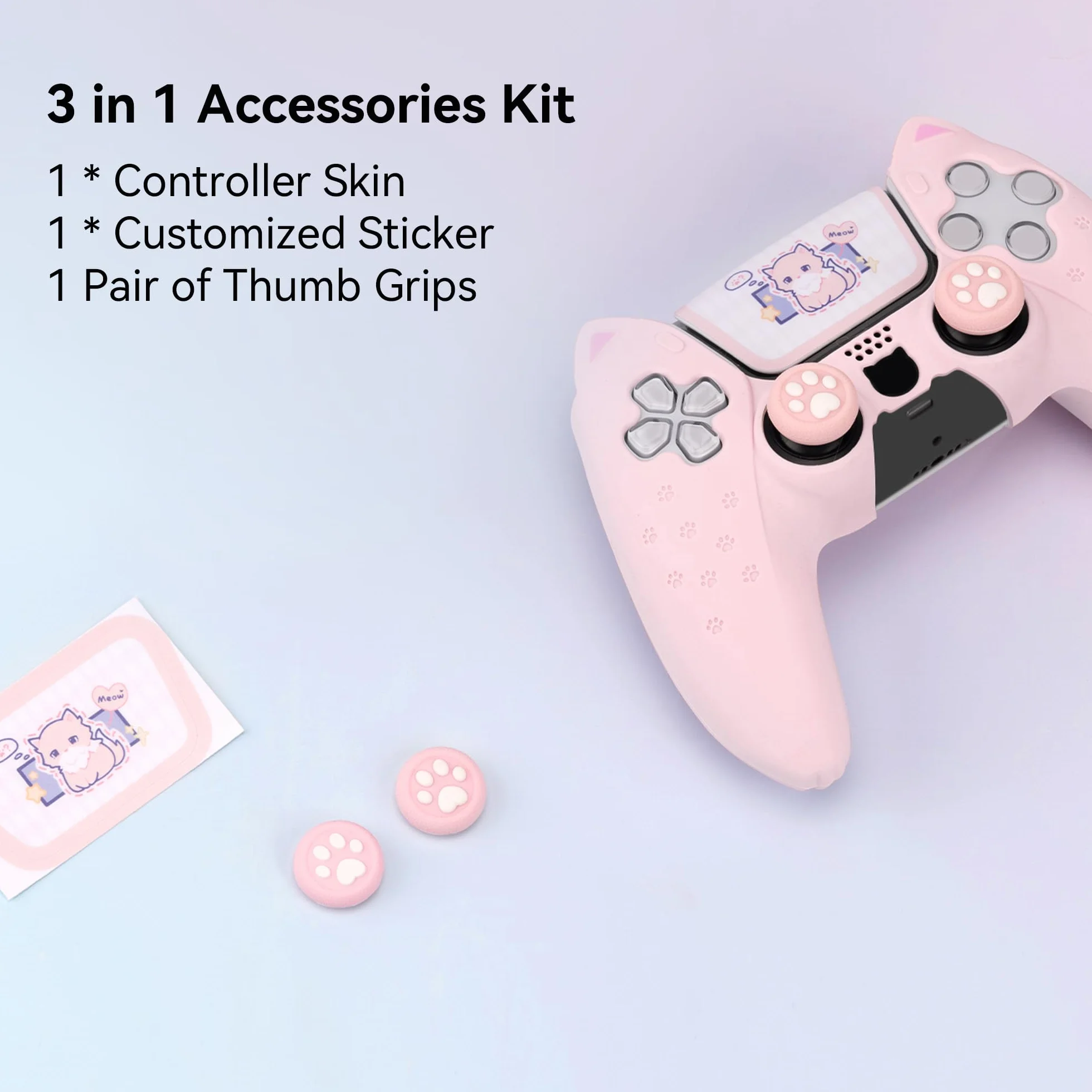 GeekShare Pink Cat Paw PS5 Kontrolery Silikonowy Pokrowiec Antypoślizgowy Joystick Caps Zestaw Akcesoriów