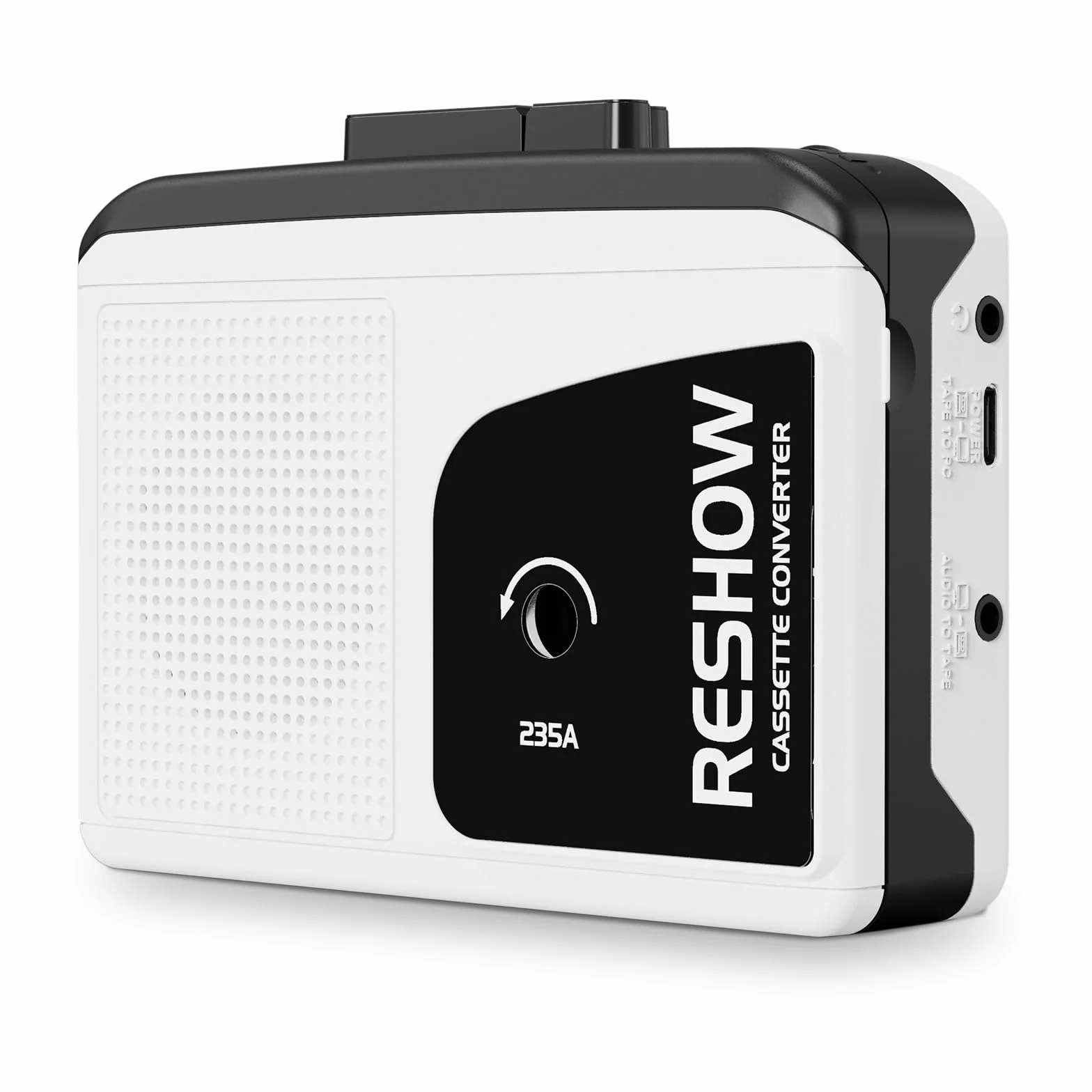 Reshow Przenośny odtwarzacz kasetowy, odtwarzacz kasetowy MP3, zintegrowany mikrofon, głośne odtwarzanie muzyki audio przez USB, odtwarzanie dźwięku z kasety w kolorze białym
