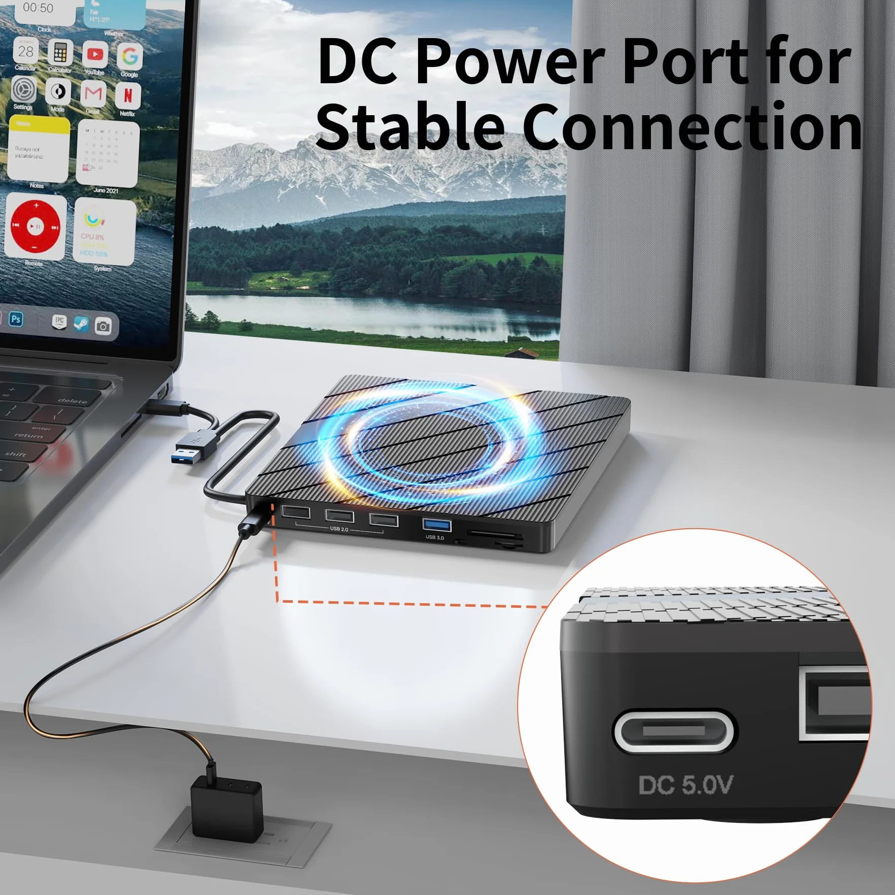 Alxum Zewnętrzny napęd CD - typ C USB 3.0 przenośny nagrywarka DVD/CD RW ROM z gniazdem SD/TF i portami USB CD 24X DVD 8X Super szybki czytnik CD/DVD do laptopa/Windows/Linux/Vista/Imac/Macbooka