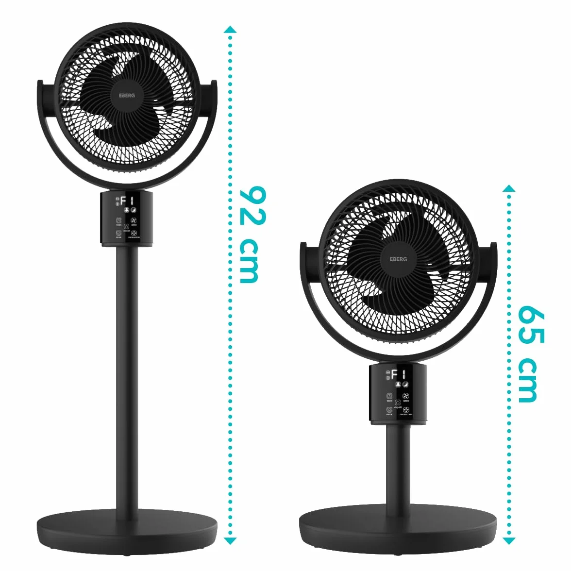 EBERG GOX wentylator stojący 4D z pilotem i timerem 15h, oscylacja, regulowana wysokość 64,5-92 cm, czarny