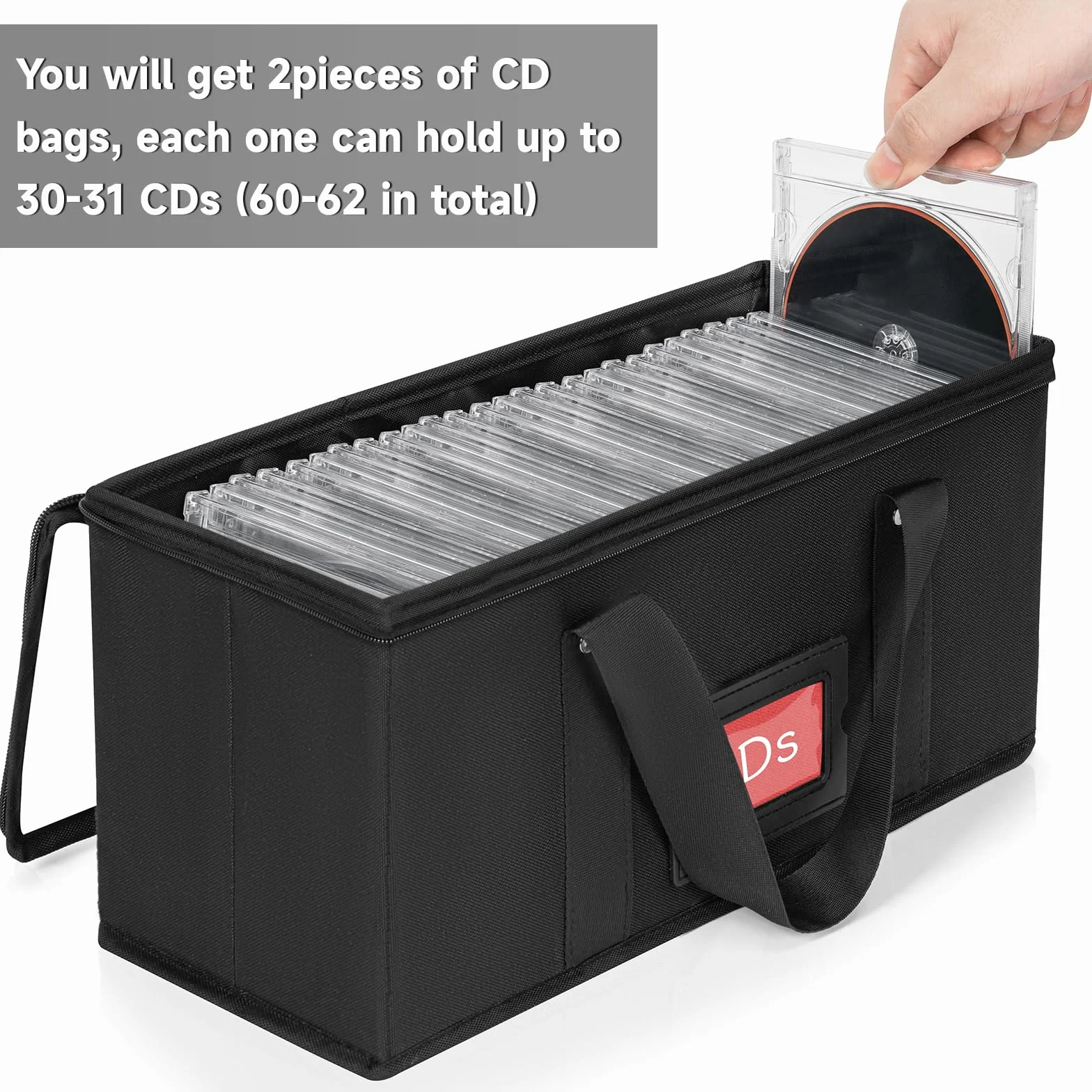 Etui do przechowywania płyt CD, DVD, torba do przechowywania CD/DVD z uchwytem do noszenia, torba na płyty CD/DVD z przezroczystą pokrywą (czarne etui na CD, 6 sztuk)