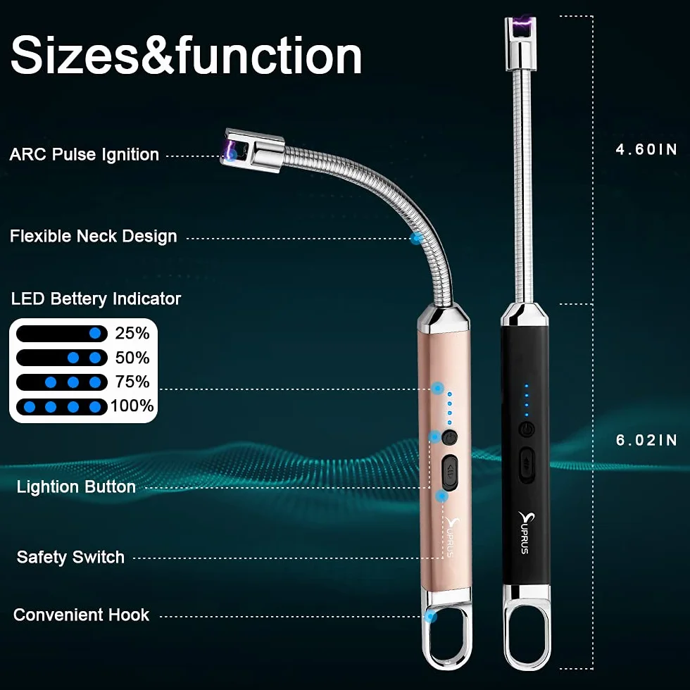 SUPRUS Zapalniczka USB Łuk Świetlny Elektryczna do Świec Kemping Gotowanie Czarna Złota