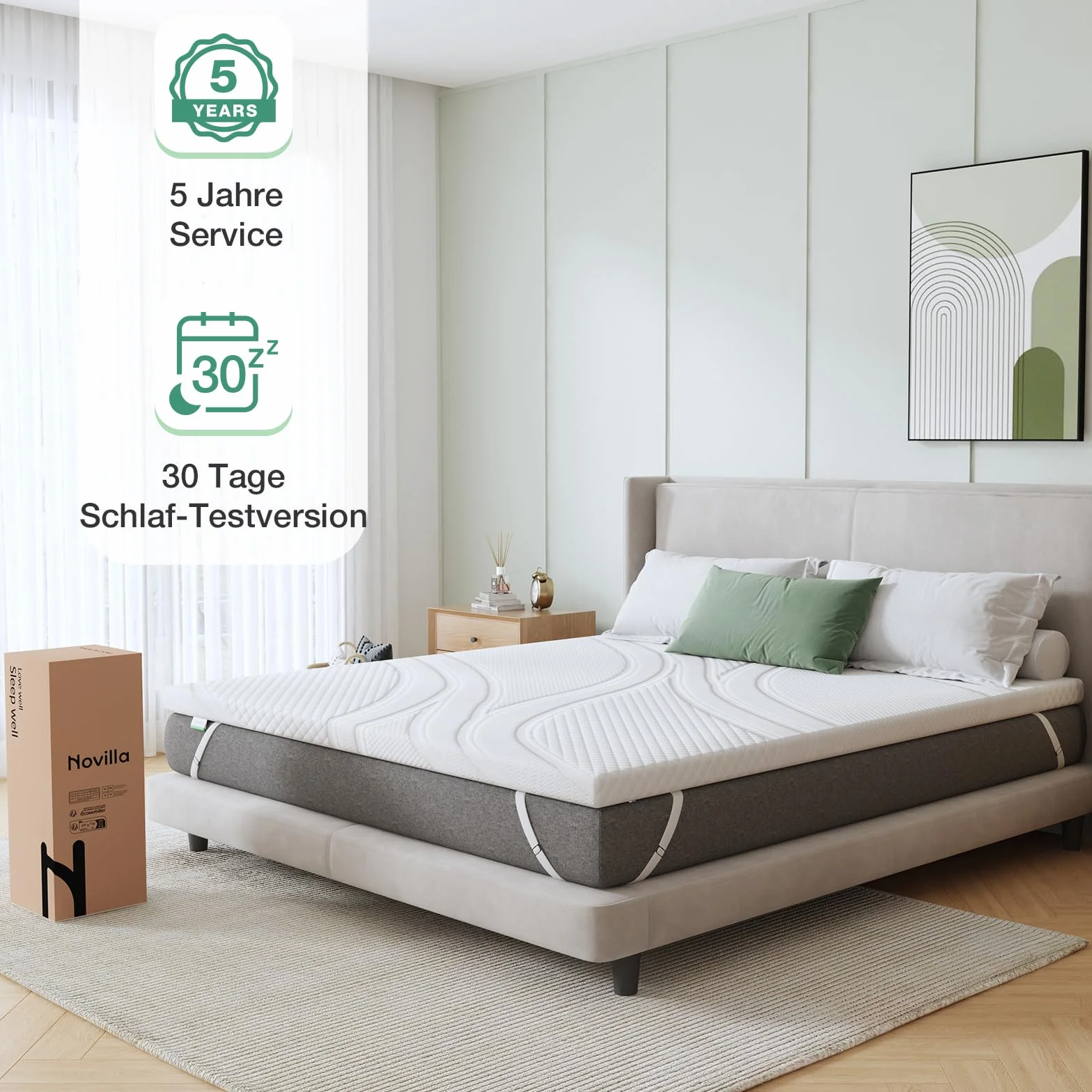 Novilla Topper Viscoelastic 140x200 5 cm, żelowy materac, nakładka na materac z pianki Memory Foam Mattress, bambusowy topper, zdejmowany i nadający się do prania pokrowiec na materac, biały