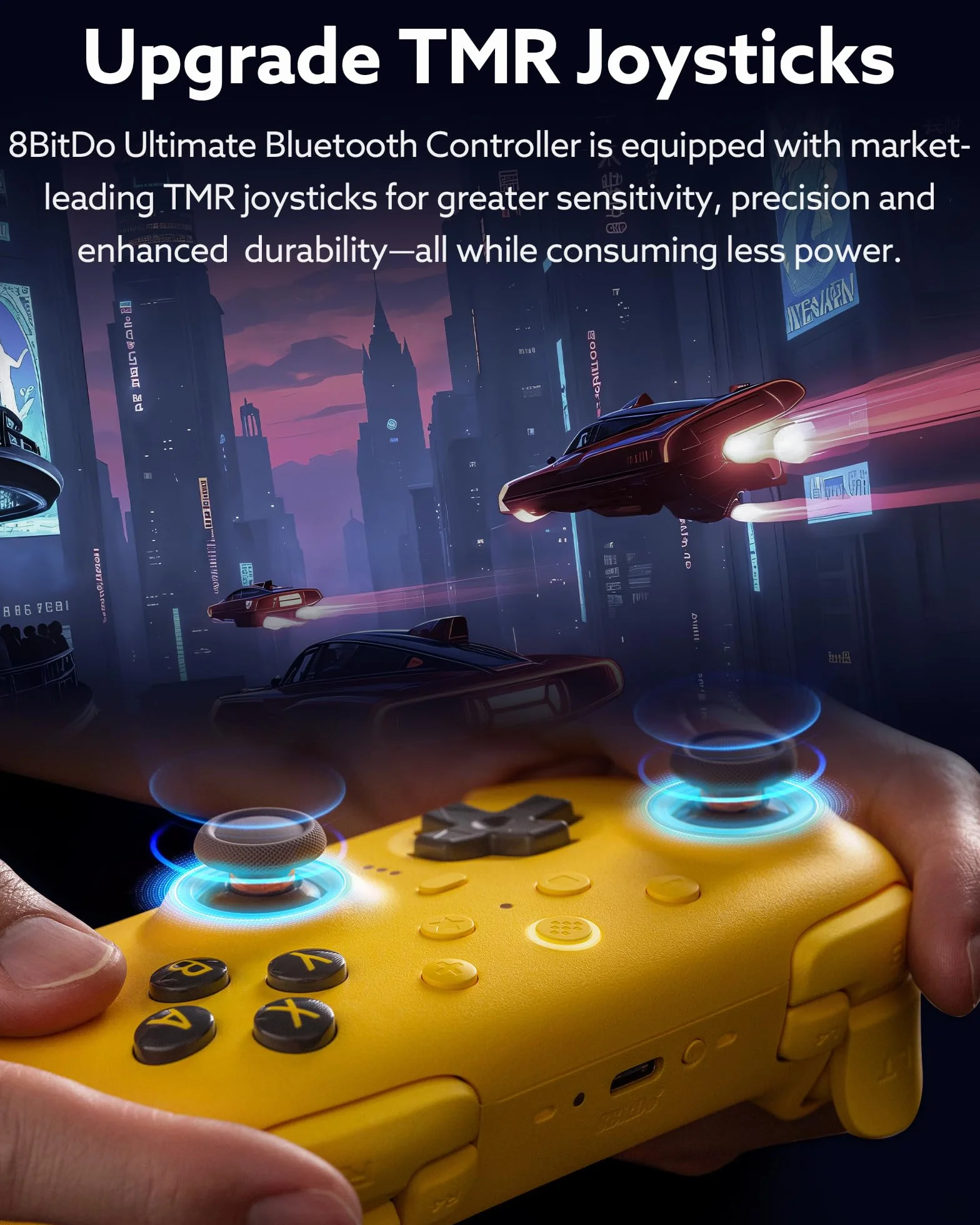8Bitdo Ultimate 2 Kontroler Bluetooth Do Switch 2, Switch, Windows PC, Joystick TMR, Pierścień Świetlny RGB, Przełączane Wyzwalacze Dotykowe Efektem Halla, Programowalne Przyciski L4/R4, Żółty