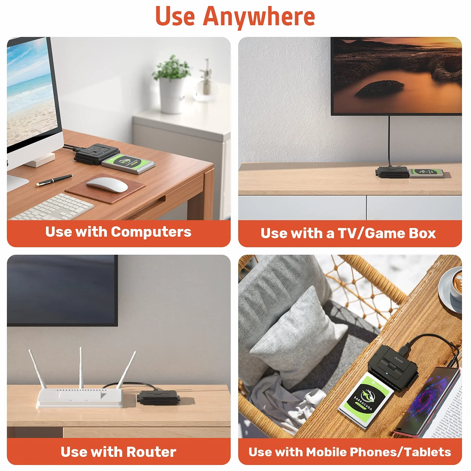 Alxum konwerter dysku twardego SATAIDE na USB C, z zasilaczem 12 V / 2A i kablem USB C