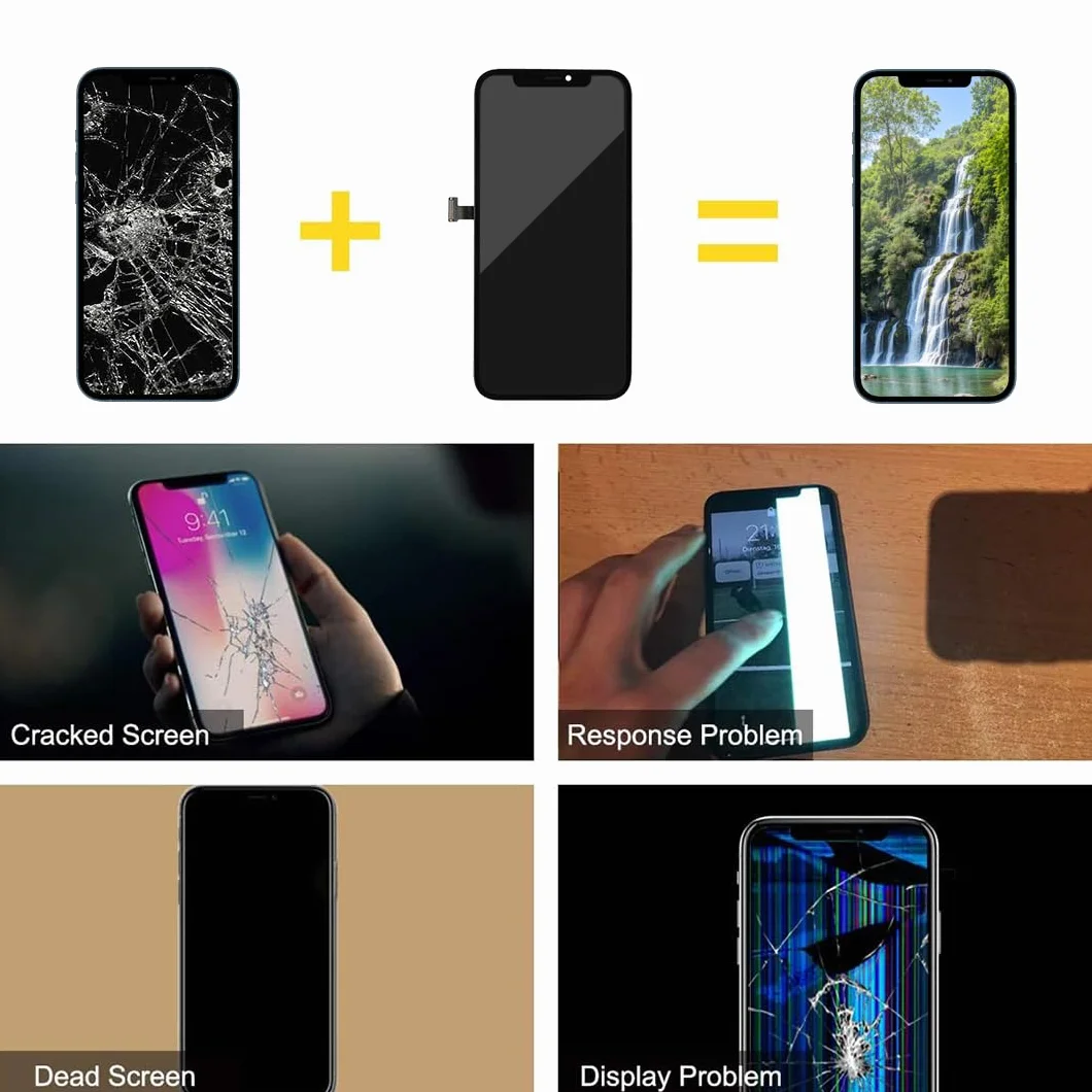 bokman Zamiennik ekranu LCD do iPhone'a 12 Pro Max, panel przedni 17.0 cm, czarny z zestawami narzędzi naprawczych