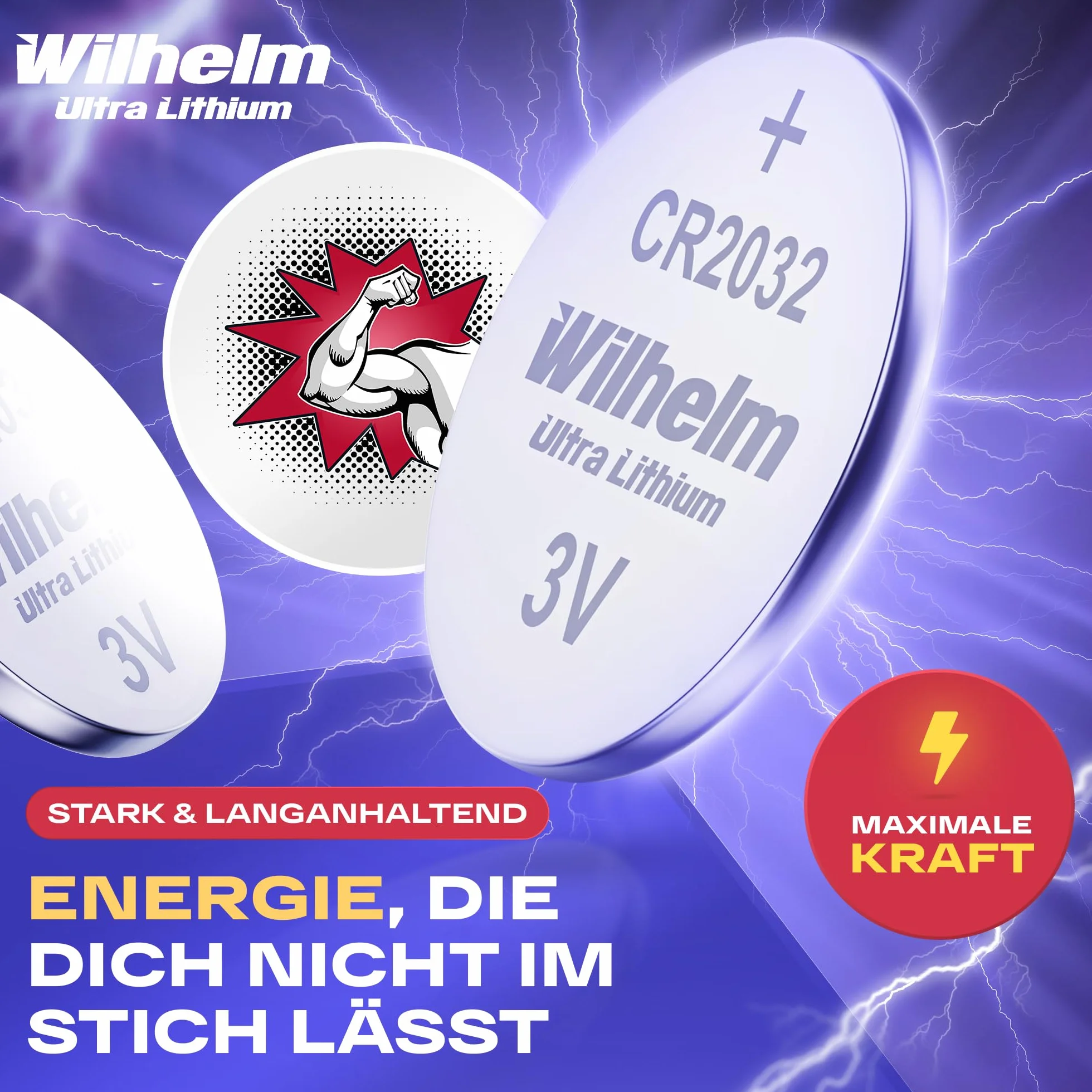 10 x litowa bateria guzikowa CR2032 Wilhelm 3 V, pakowana w blister
