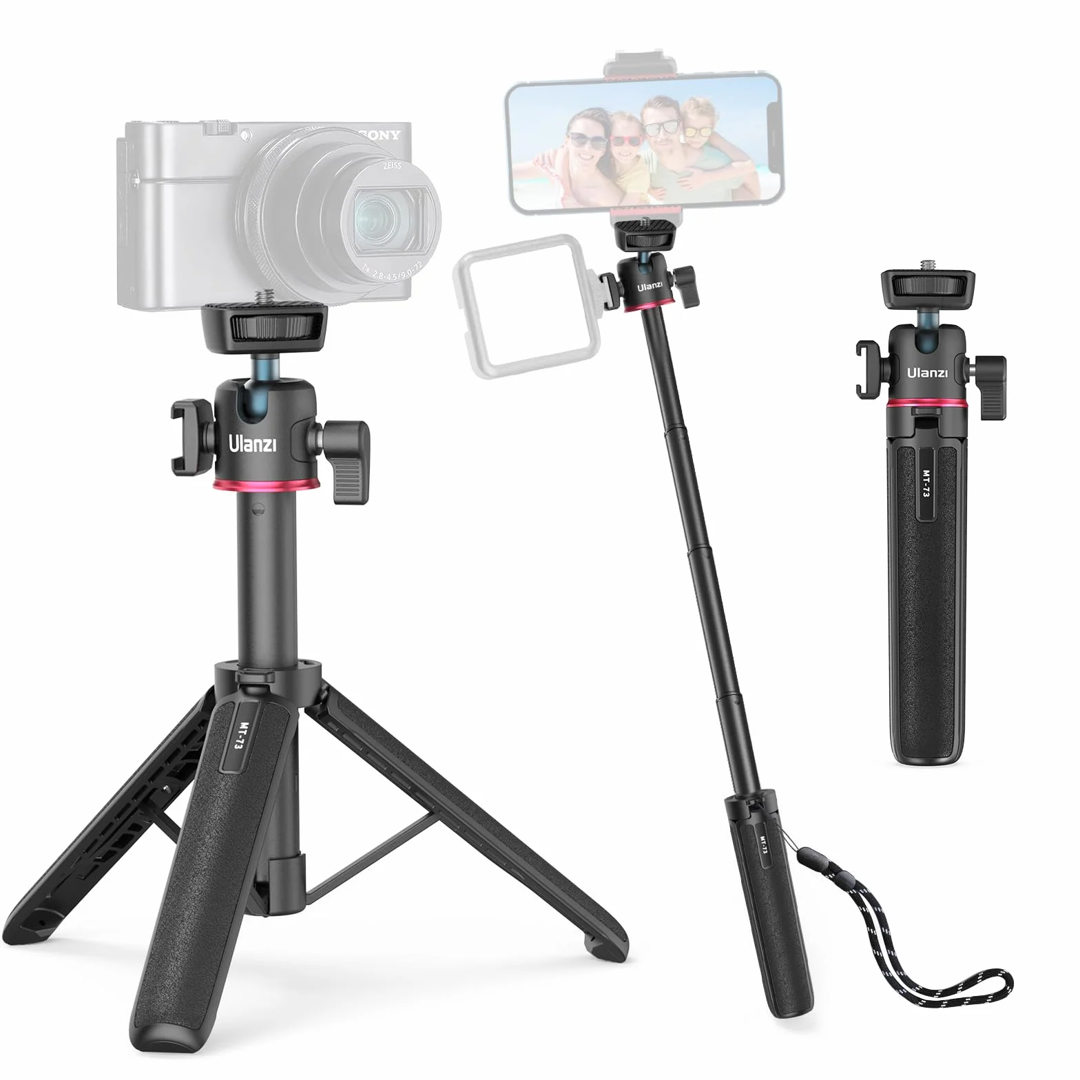 ULANZI MT-73 statyw do mini kamery 54 cm, ze śrubą 1/4", statyw podróżny, kieszonkowy tripod, kompatybilny z kompaktowymi kamerami