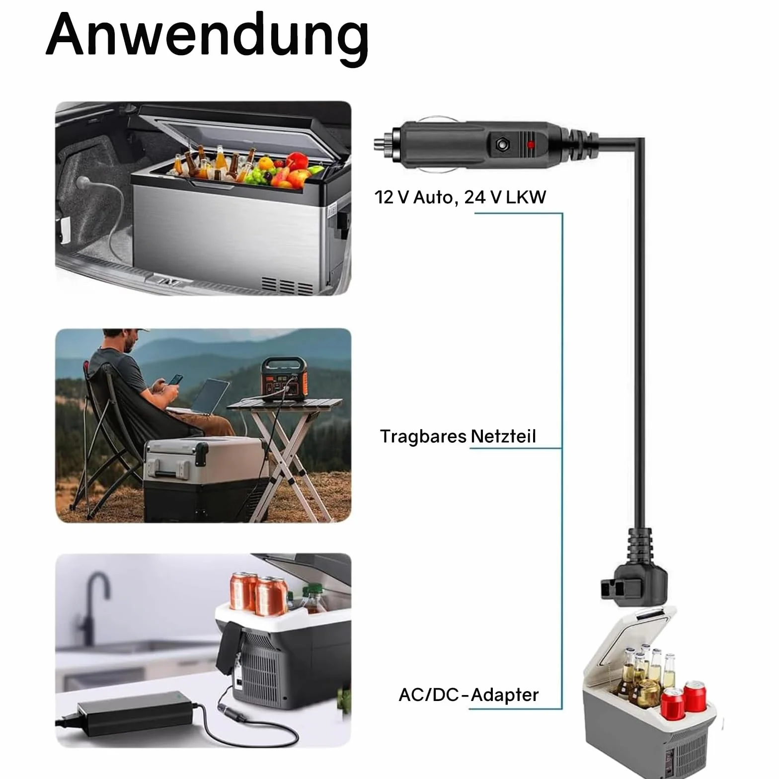 Kabel zastępczy do lodówki samochodowej 12 V-24 V, 12 V, 10 A, wtyczka do lodówki Mobicool, Alpicool ARB Waeco CF, kabel do lodówki samochodowej 1,8 m