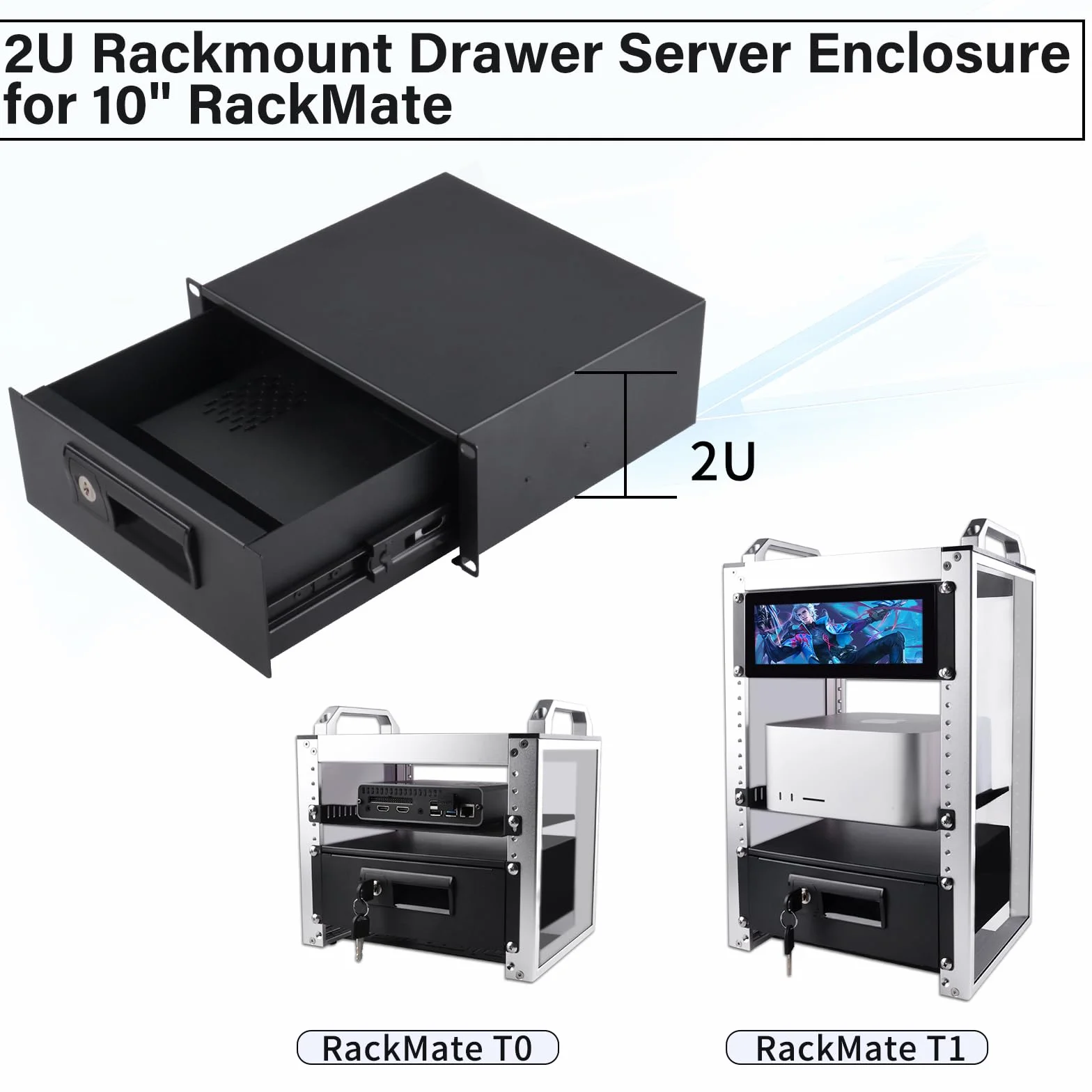 GeeekPi Szafa serwerowa z szufladami 2U do 10-calowych szaf serwerowych, kompatybilna z DeskPi RackMate T0/T1