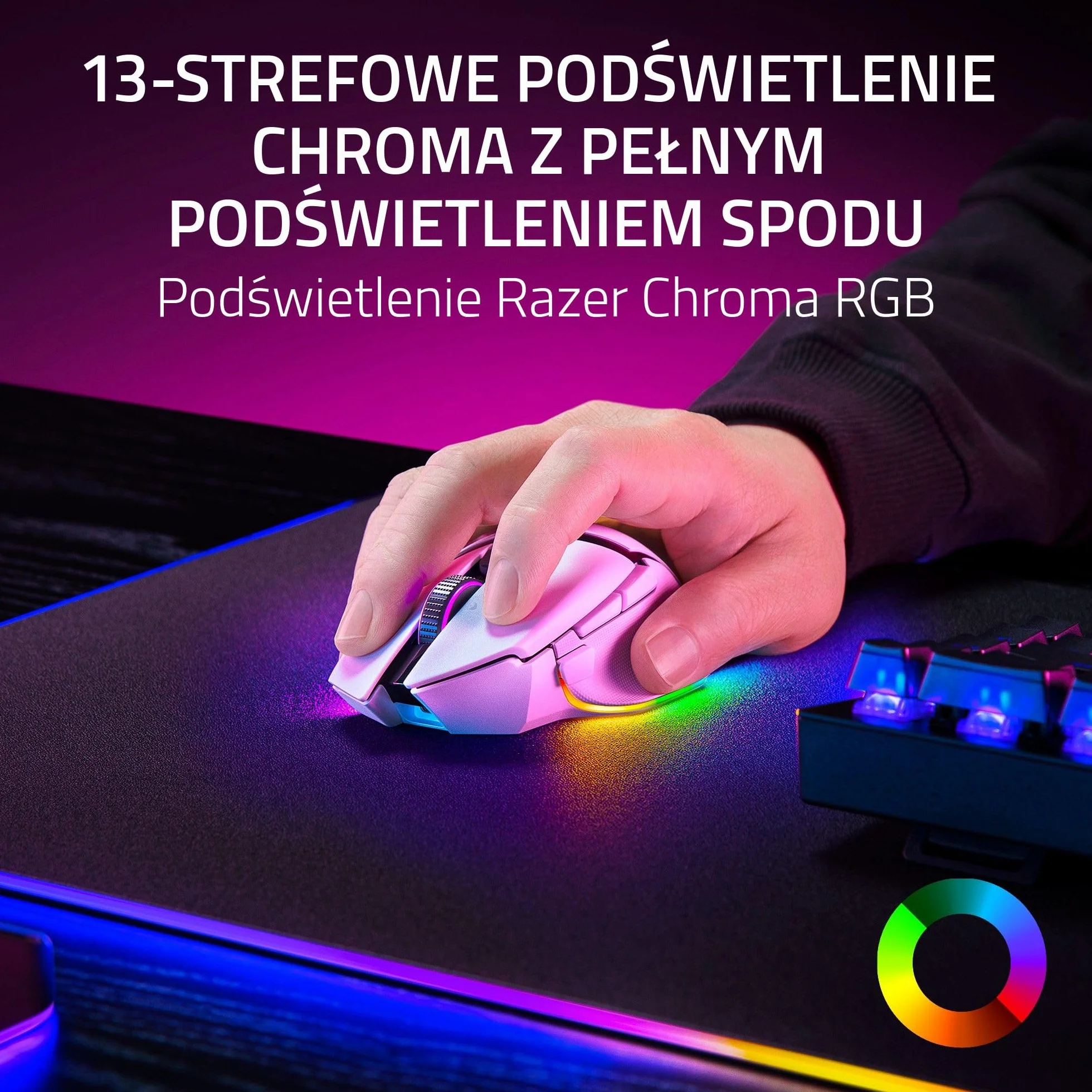 Razer Basilisk V3 Pro 35K Biała bezprzewodowa ergonomiczna mysz do gier z czujnikiem optycznym 35K