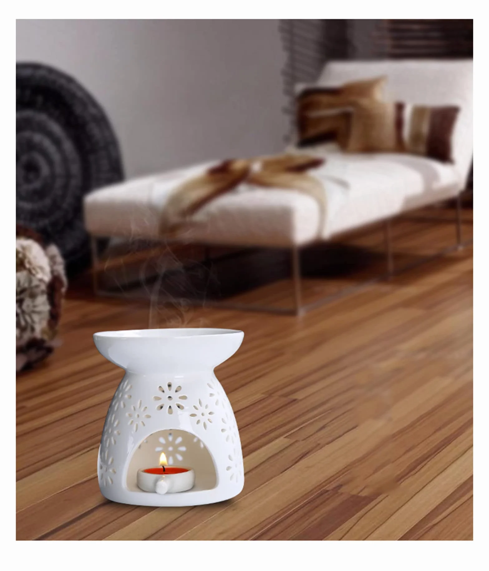 Ceramiczna lampa zapachowa do aromatu, palnik olejkowy ze świecznikiem, biały mały uchwyt na świecę