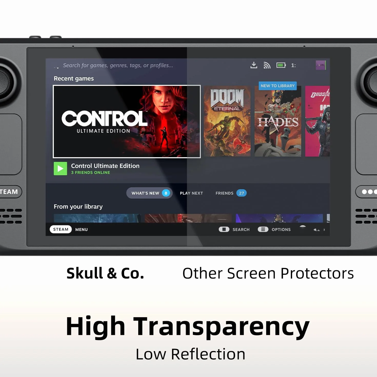 Skull & Co. High Transparency High Sensitivity Tempered Glass Screen Protector for Steam Deck LCD/OLED (2 sztuki) z zestawem montażowym pozycjonera - HD Clarity