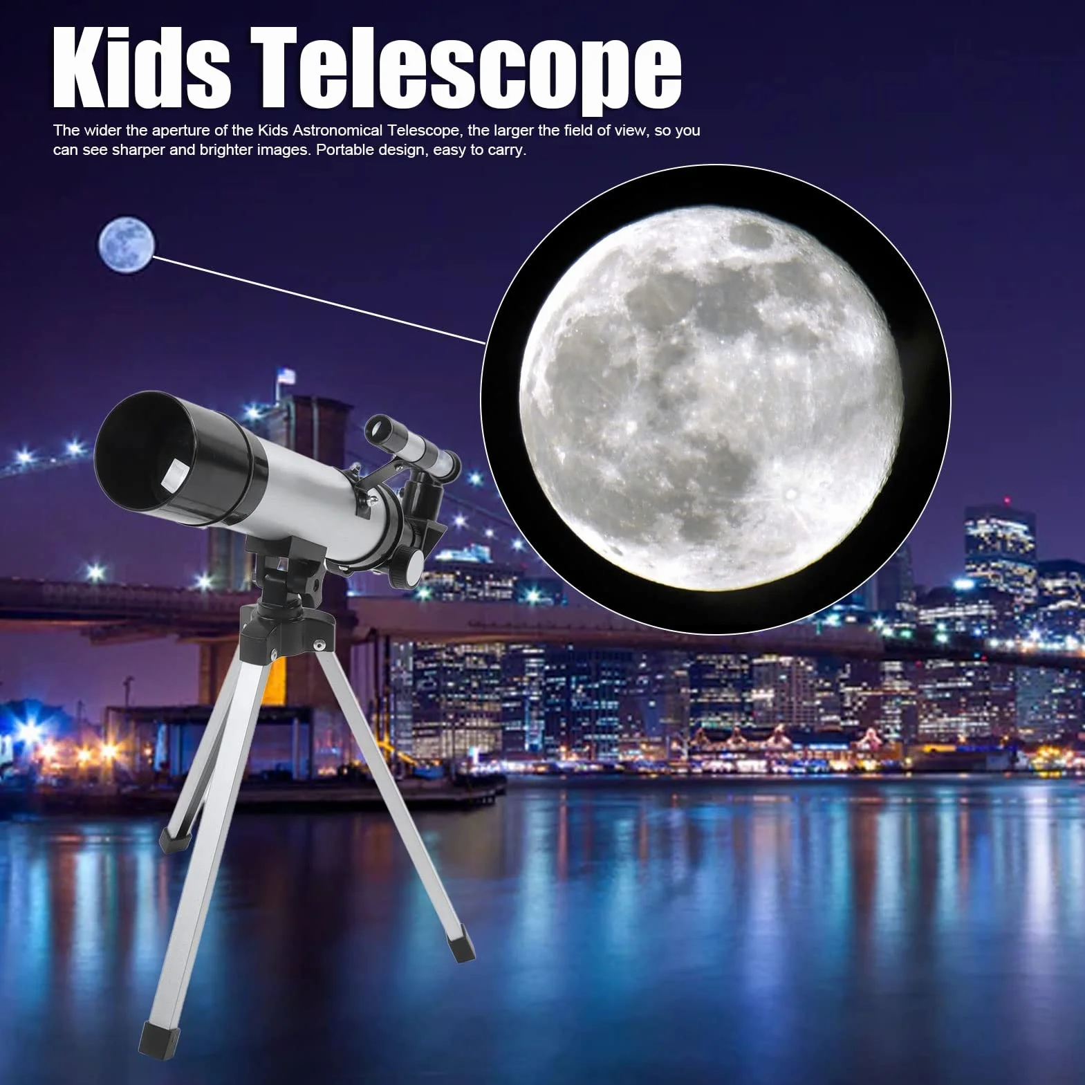 Dziecięcy Teleskop Astronomiczny, 50mm Apertura 360mm Teleskop Astronomiczny z Refraktorem i Statywem Przenośny Teleskop Monokularowy dla Początkujących Astronomów/Dorosłych/Dzieci