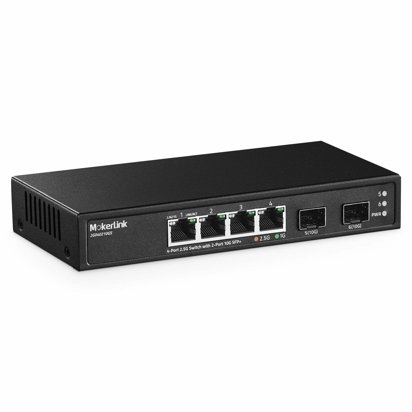 MokerLink 4-portowy przełącznik Ethernet 2,5G z gniazdem 10G SFP+, 4 porty 2,5G Base-T kompatybilne z 10/100/1000 Mbps, metal niezarządzany, mały przełącznik sieciowy, bez wentylatora