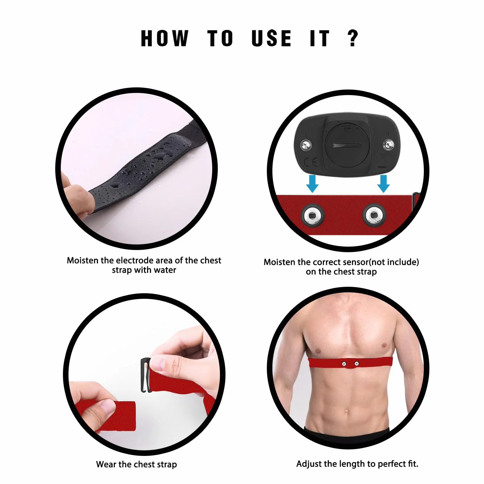 Fitcent Pasek zastępczy do pomiaru tętna, pasek z czujnikiem HR kompatybilny z Polar H10 Wahoo Tickr Coospo Powrlabs Moofit