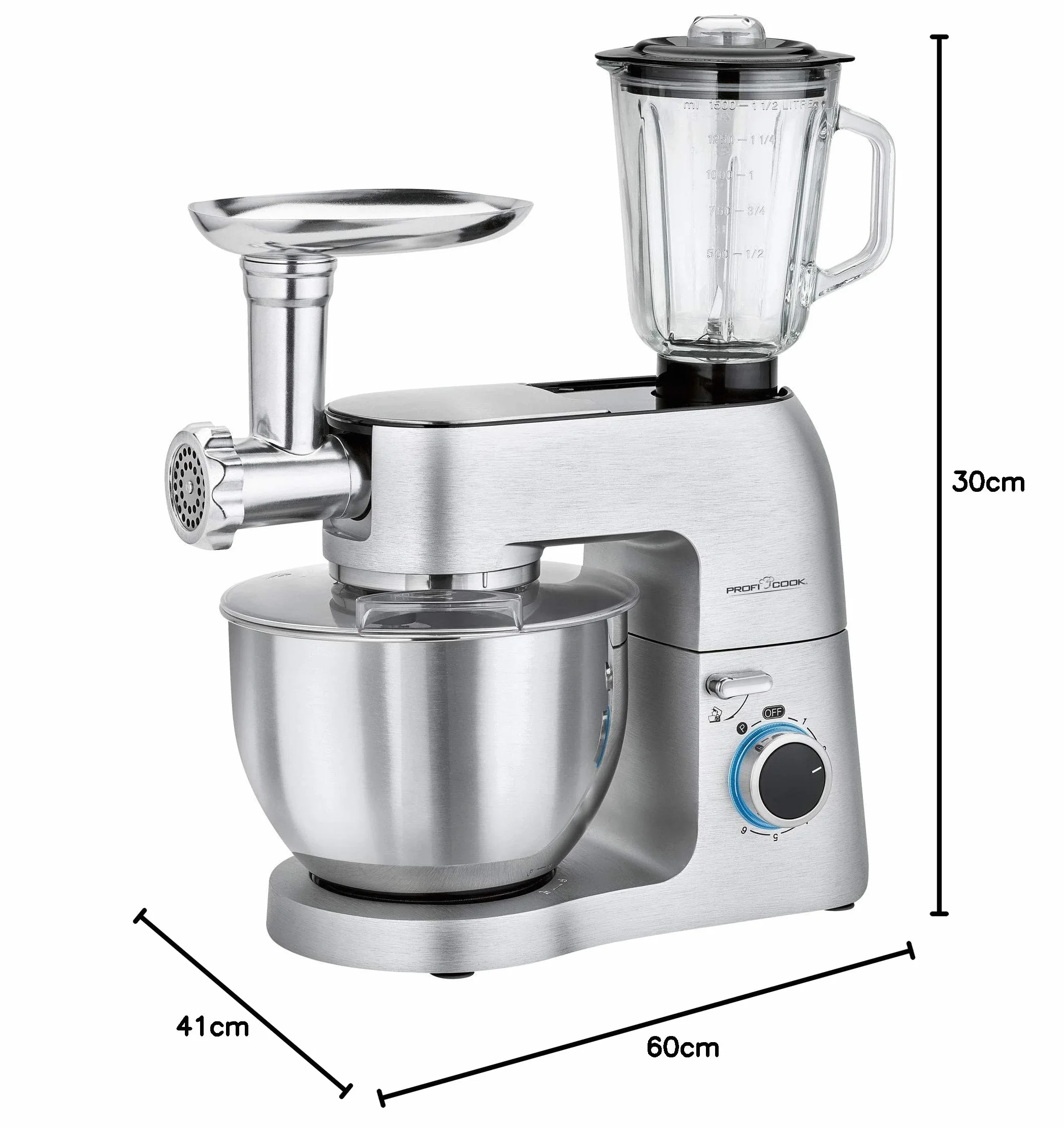 Profi Cook PC-KM 1189 Wielofunkcyjny robot cukierniczy 3 w 1 1500 W srebrny