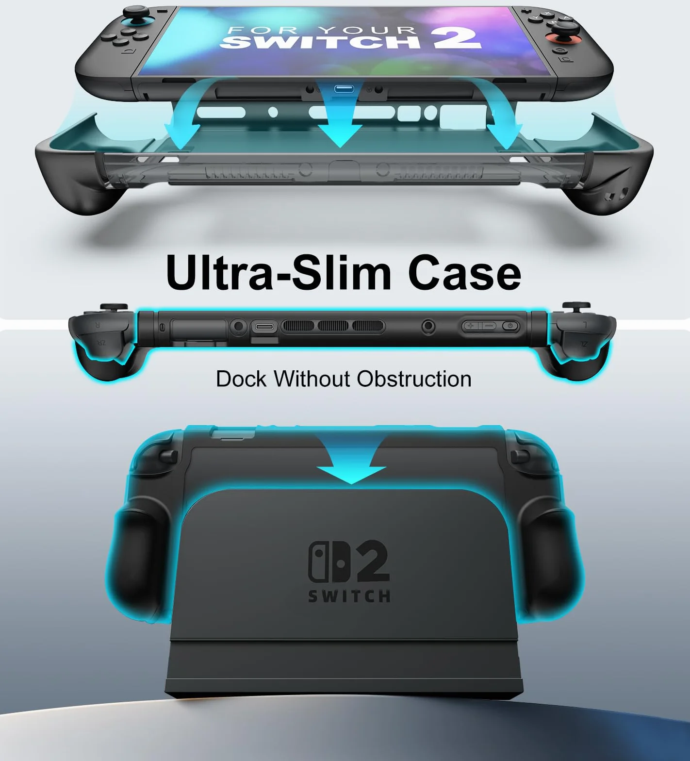 TiMOVO Dockable Case for Nintendo Switch 2 2025, TPU Grip Protective Case Accessories with Quick-Release Design for Switch 2, Anti-Scratch Shockproof Console Hard Cover, Black