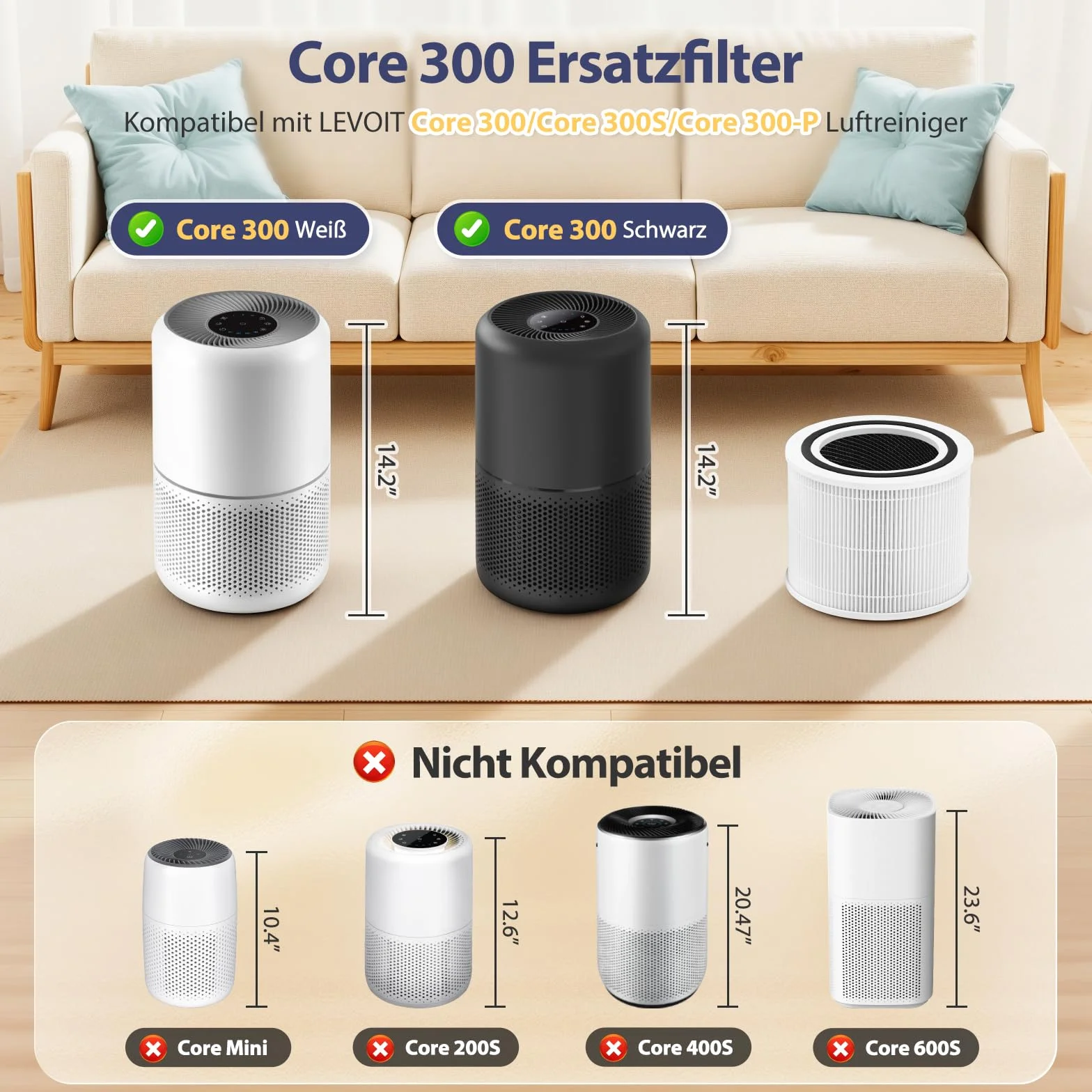 2 x wymienne filtry oczyszczacza powietrza do LEVOIT Core 300/Core 300S, filtr HEPA 3 w 1, filtr HEPA True-H13, filtr z węglem aktywnym i filtr wstępny o wysokiej wydajności, 3-stopniowa filtracja,