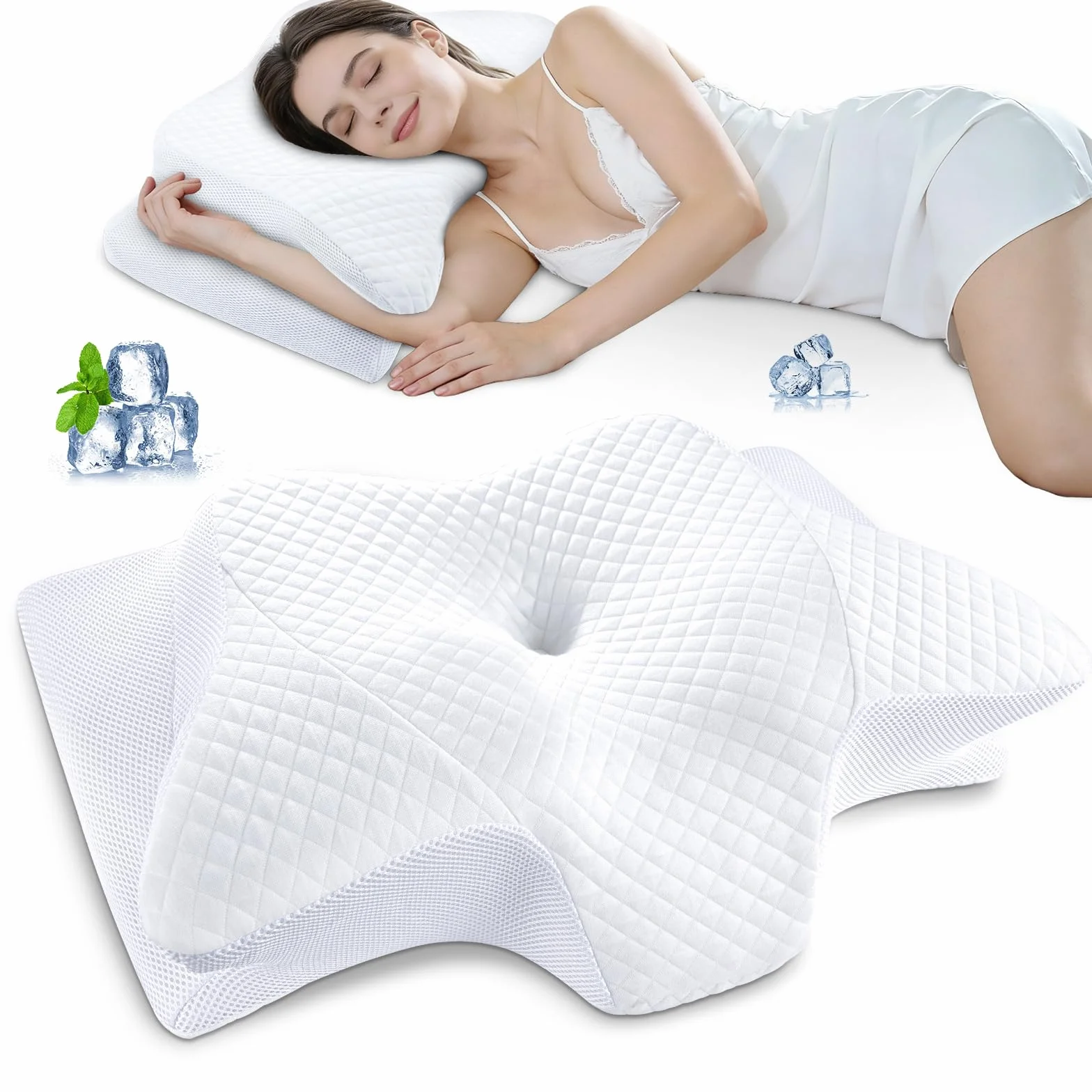 Poduszka ortopedyczna pod szyję 2 w 1 Ergonomiczna z pianki memory 60x35,5x13/11cm Biały